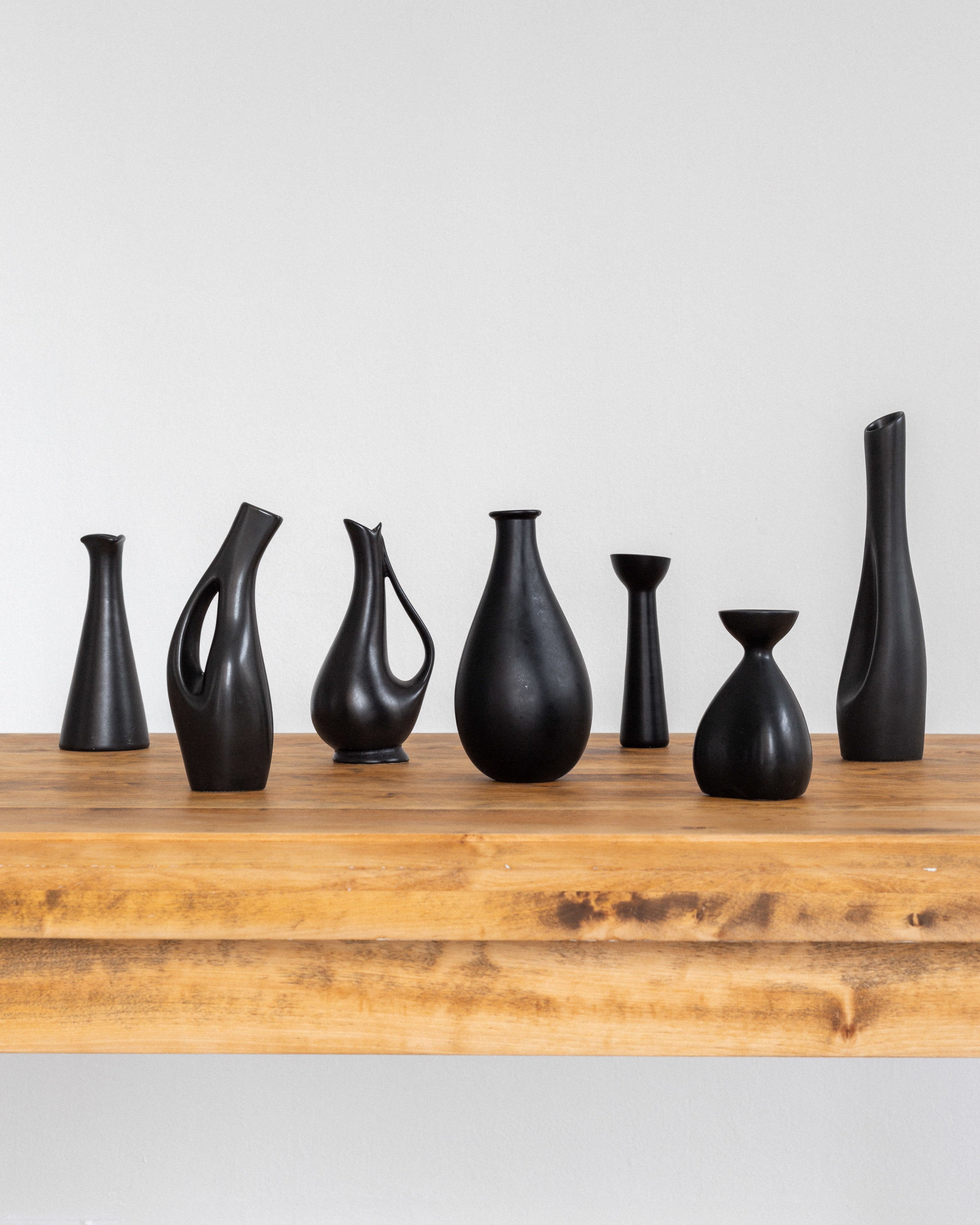 Collection of Black Sculptural Vases, Swedish Mid-Century Modern