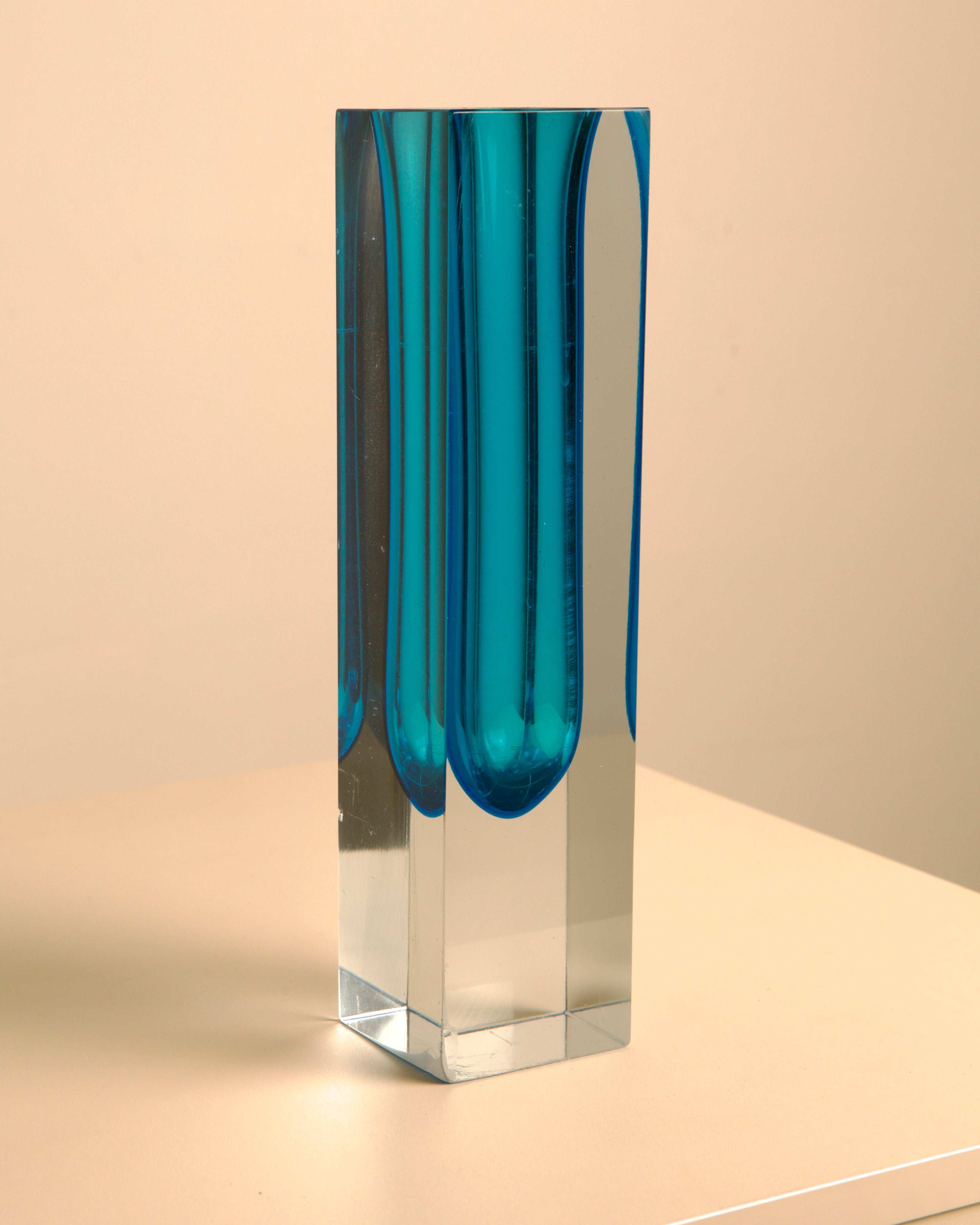 Grand Vase en Verre de Murano Bleu par Flavio Poli pour Seguso, Années 1980
