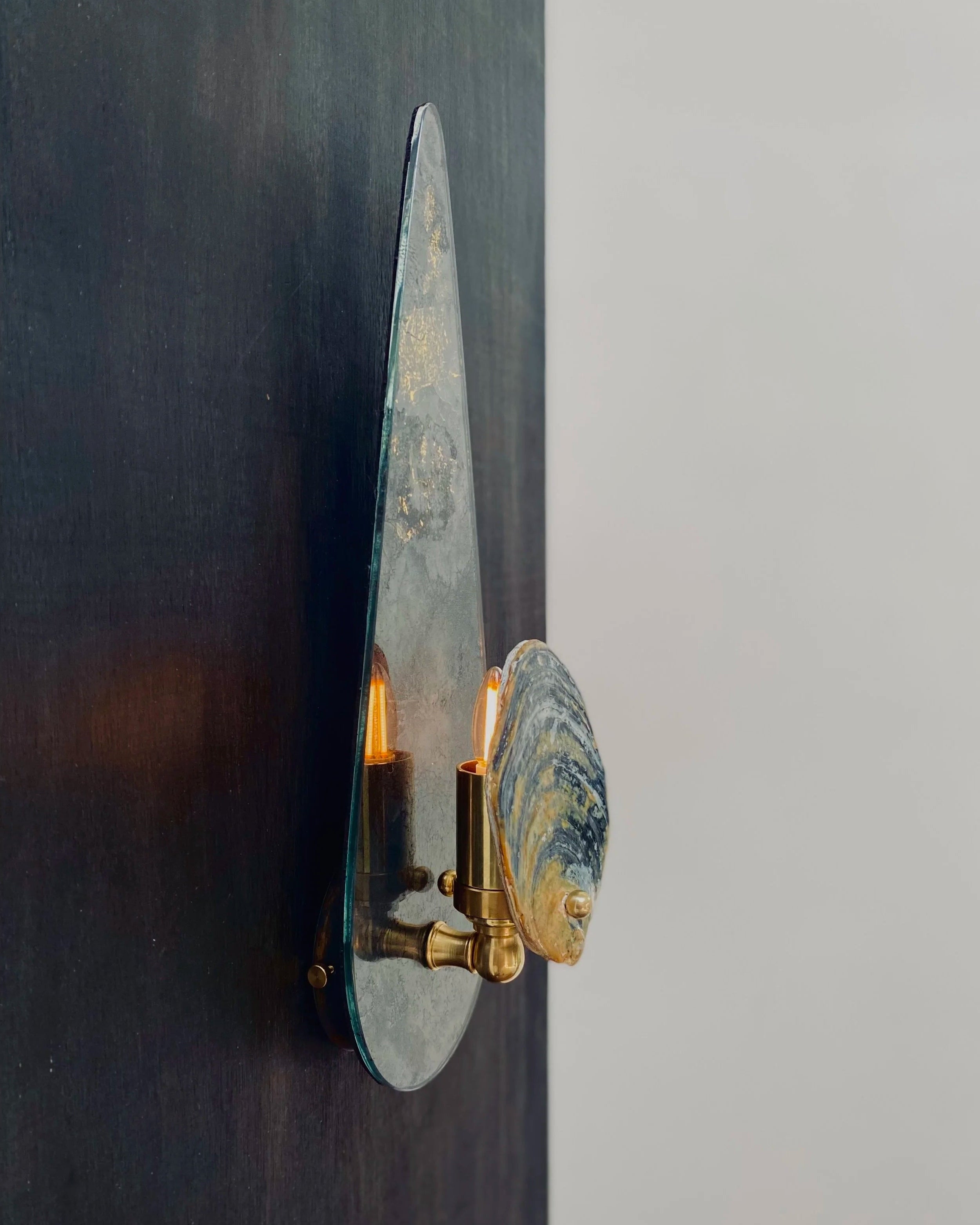 Tear Drop Sconce with Norfolk Oyster, 23KT Gold and Oxidised Silver by Charlotte Packe Studio | The Oblist — handcrafted, gol