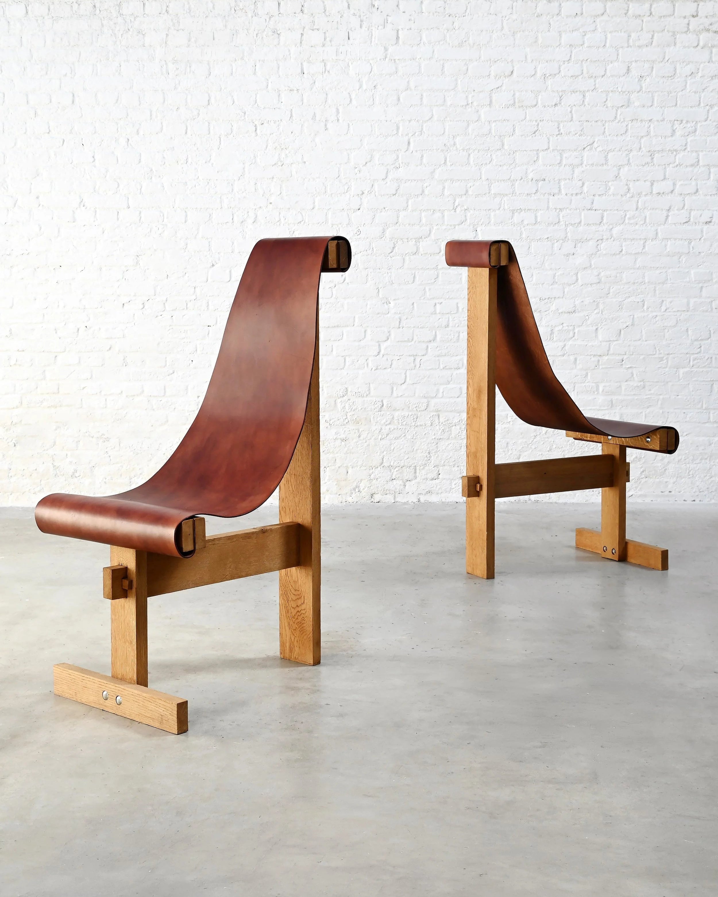 Set of Two Leather Sling Chairs in the Manner of Dominique Zimbacca, 1970s by Introverso | The Oblist