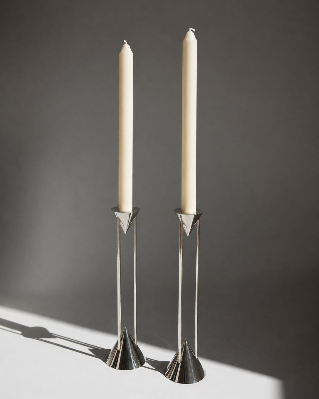 Pair of Chrome Postmodern Candlesticks by Markus Borgens for D-TEC - Germany, c. 1980s by Trove Paris
