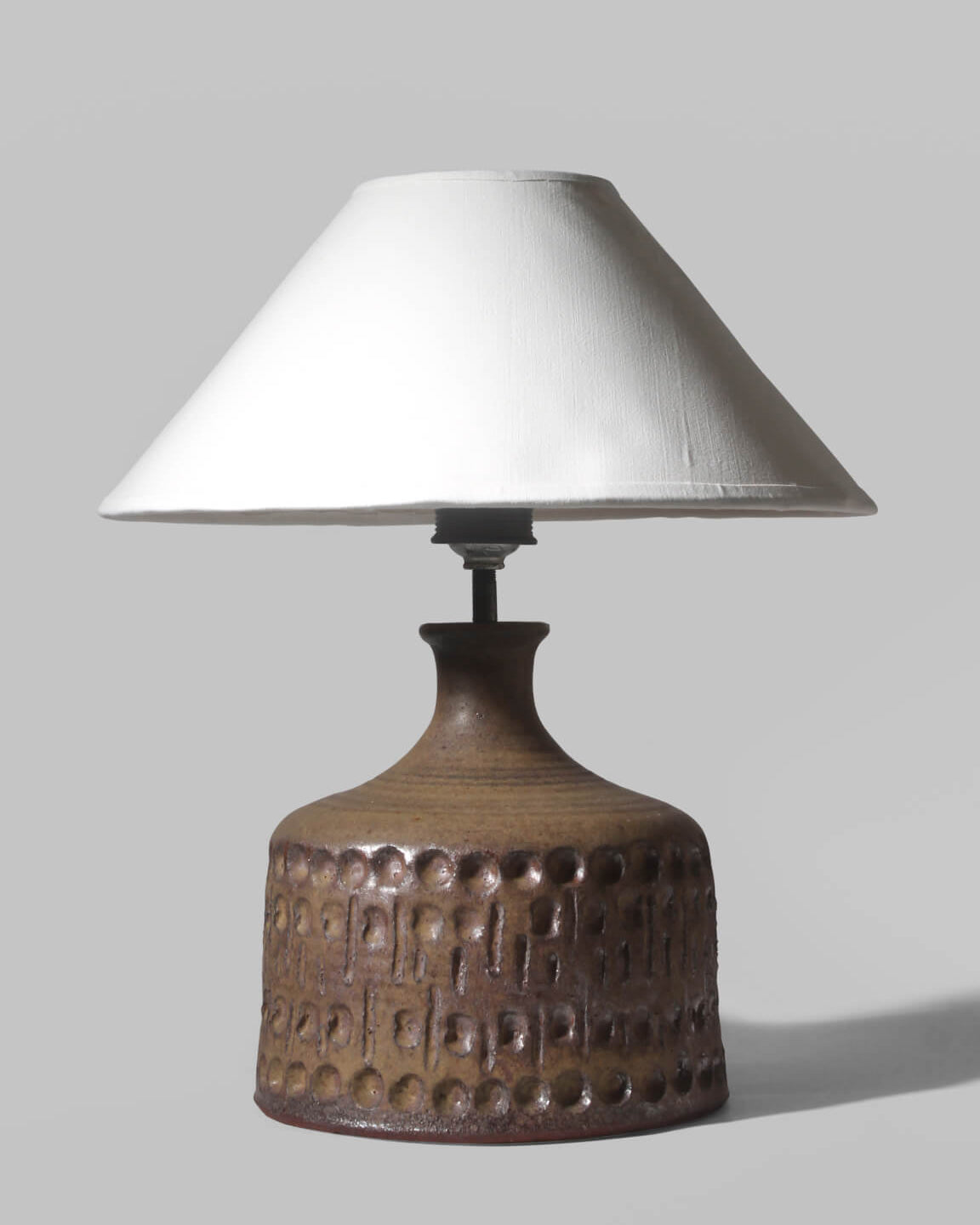 Ethnic Relief Ceramic White Shade Table Lamp, 1960s by Vintage Stories | The Oblist