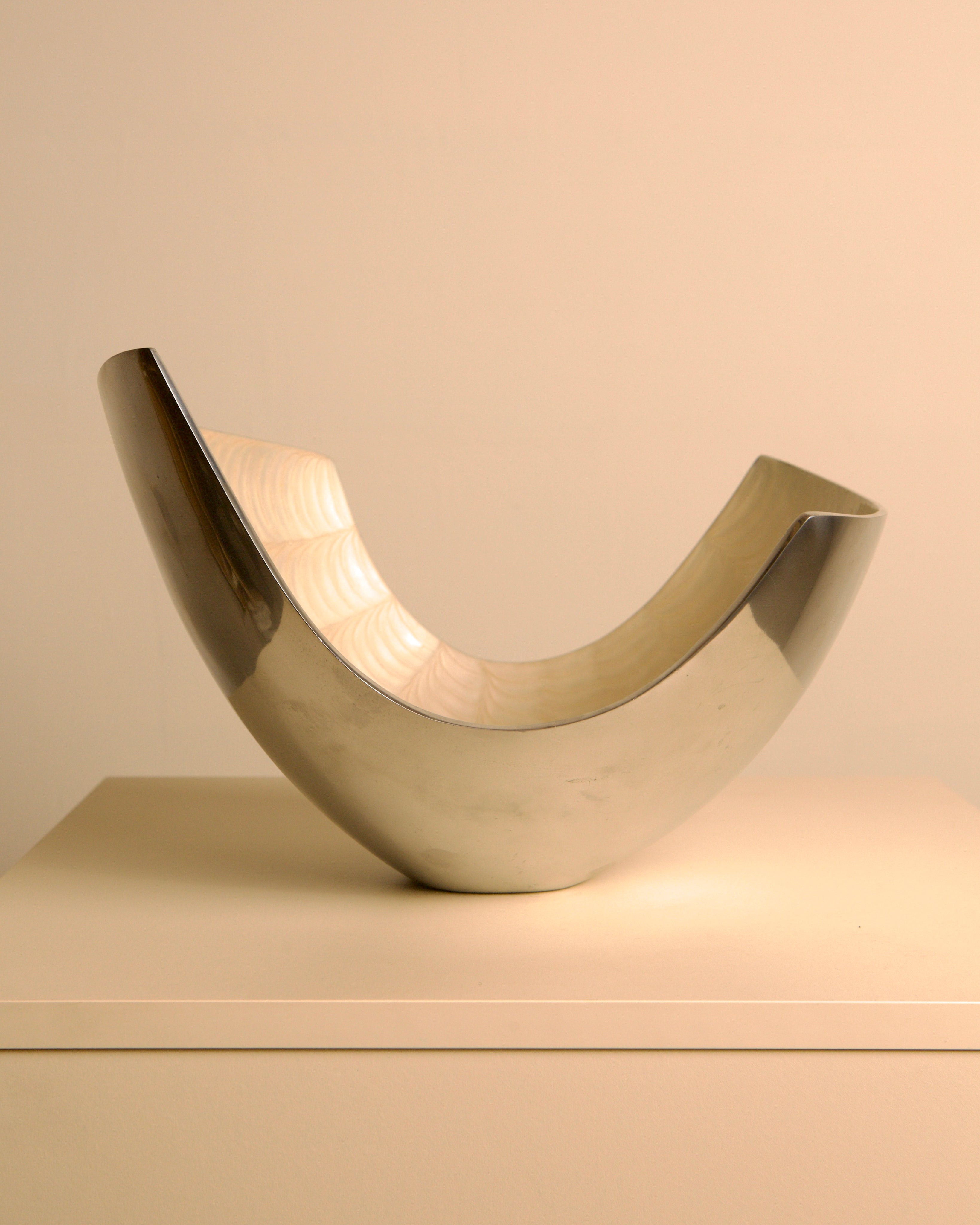 Large Sculptural Polished Aluminum Bowl by Brandani, Italy, 1980s — side angle