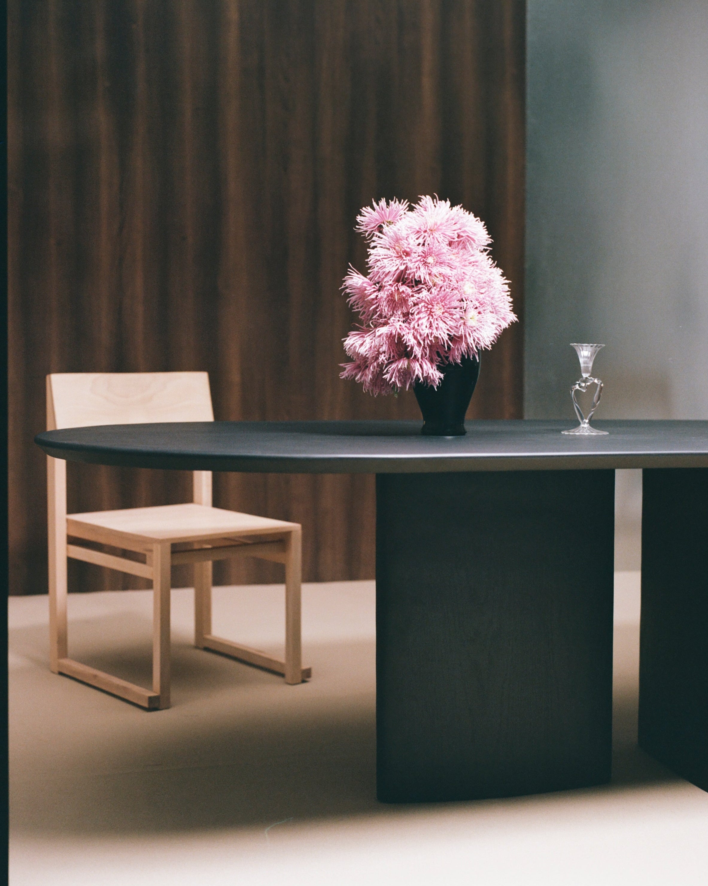 Valerie Dining Table by MarlotBaus | The Oblist — modern black finish, wooden base