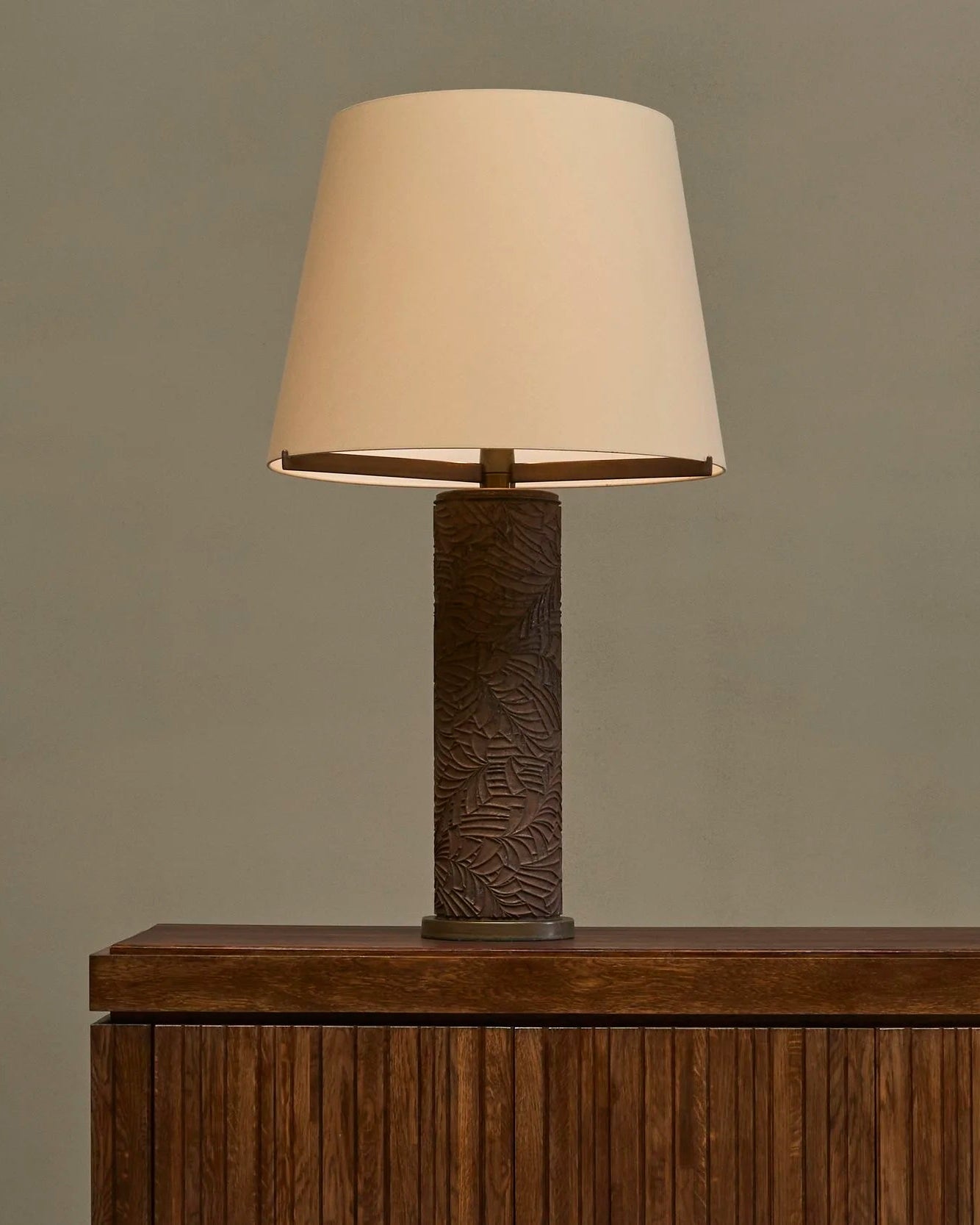 Antoine Callebaut Monumental Table Lamp in Patinated Bronze Belgium 1970s — lifestyle setting