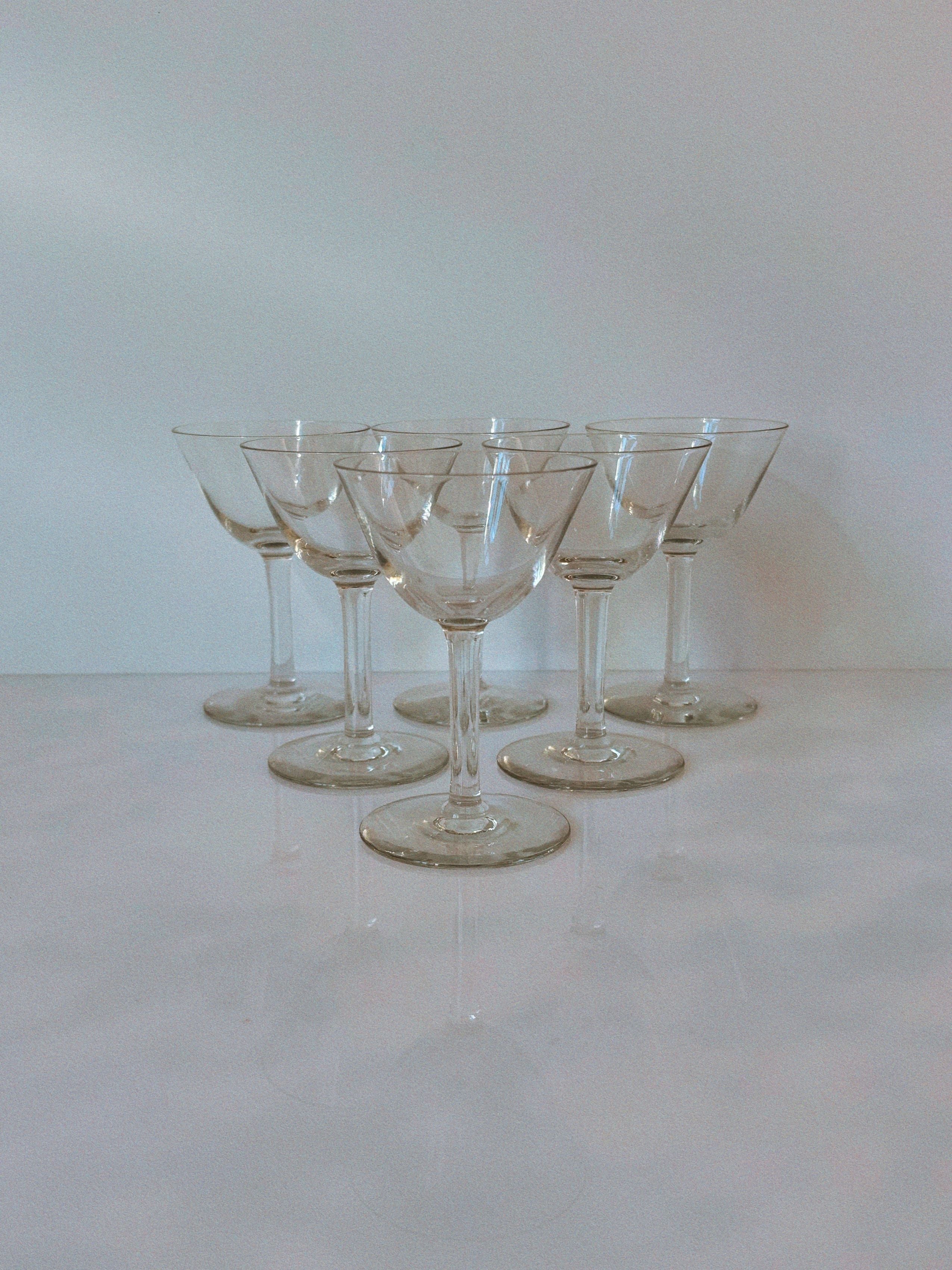 Set of 6 clear glass cocktail glasses with stems from Sweden