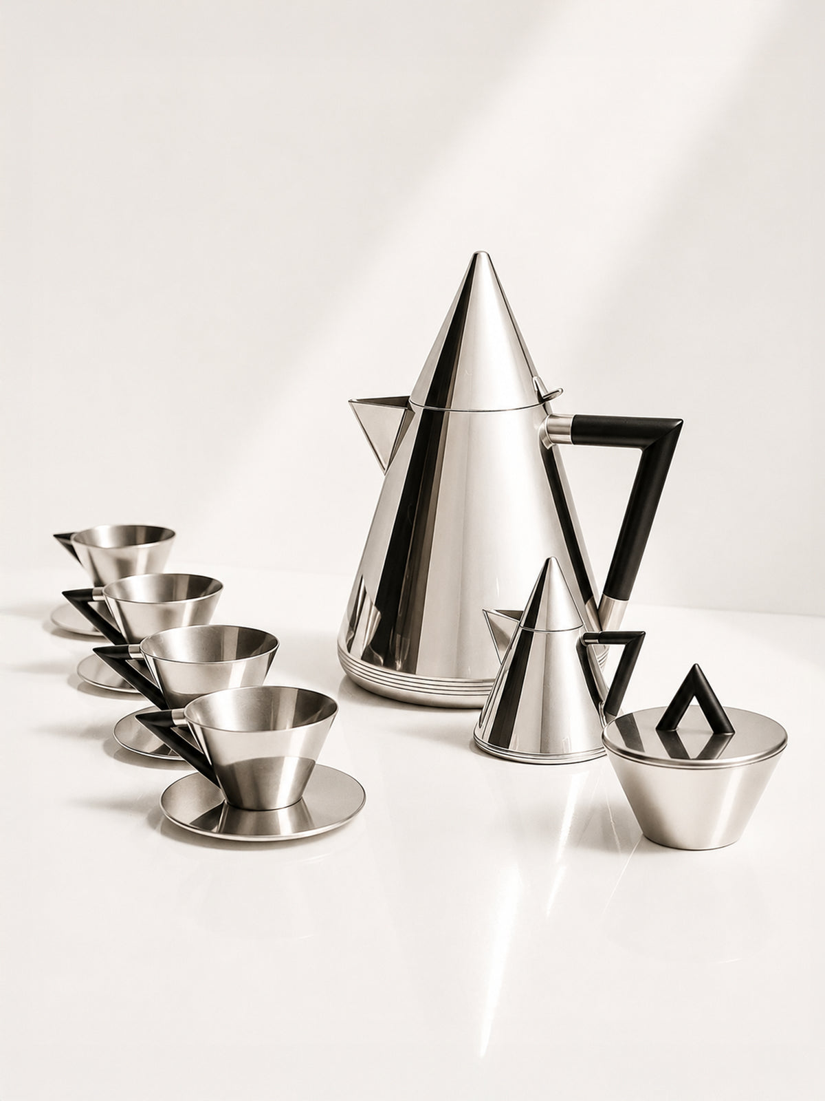 Geometric Art Deco Coffee Service with Bakelite Handles - 1930s by Dodo Vintage | The Oblist