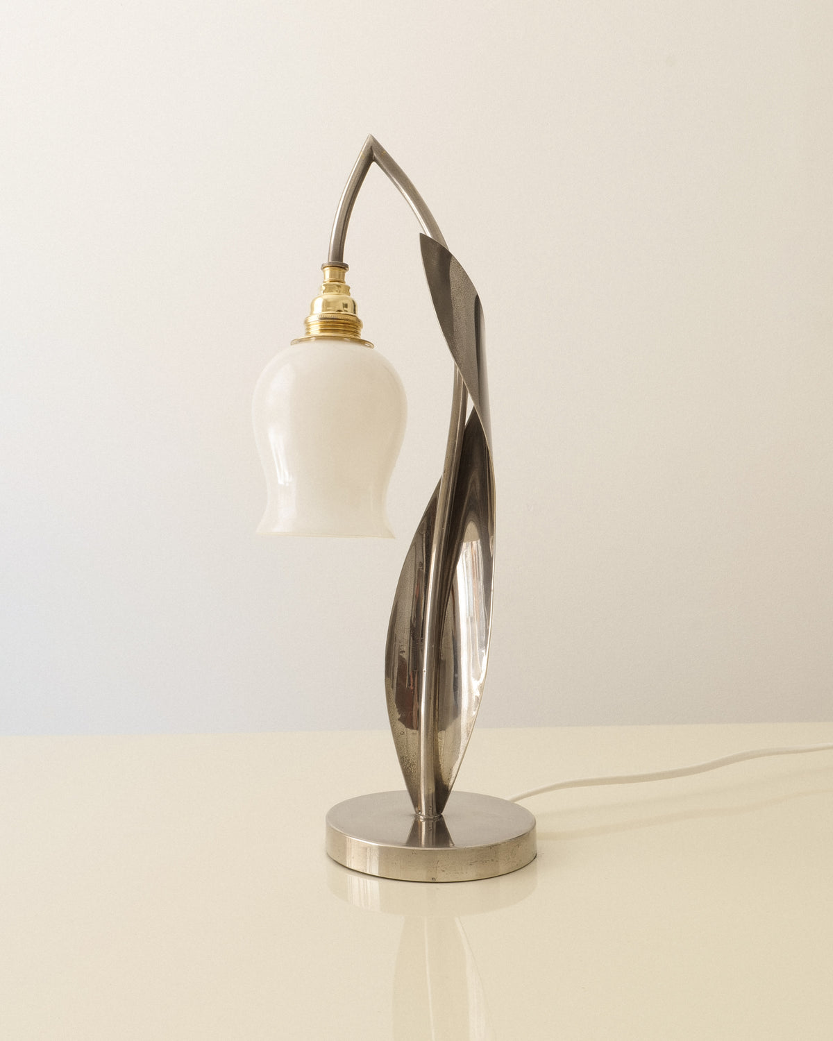 Chrome Opaline Glass Lily of the Valley Table Lamp c.1950s by Collection apart | The Oblist