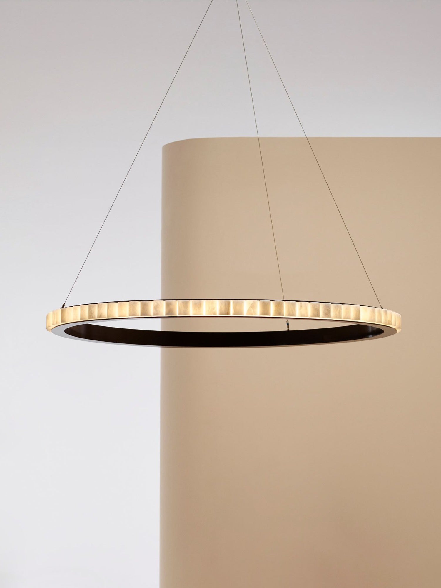 AVALON Chandelier Extra Large With Ceiling Rose — close-up of circular light frame in warm tones