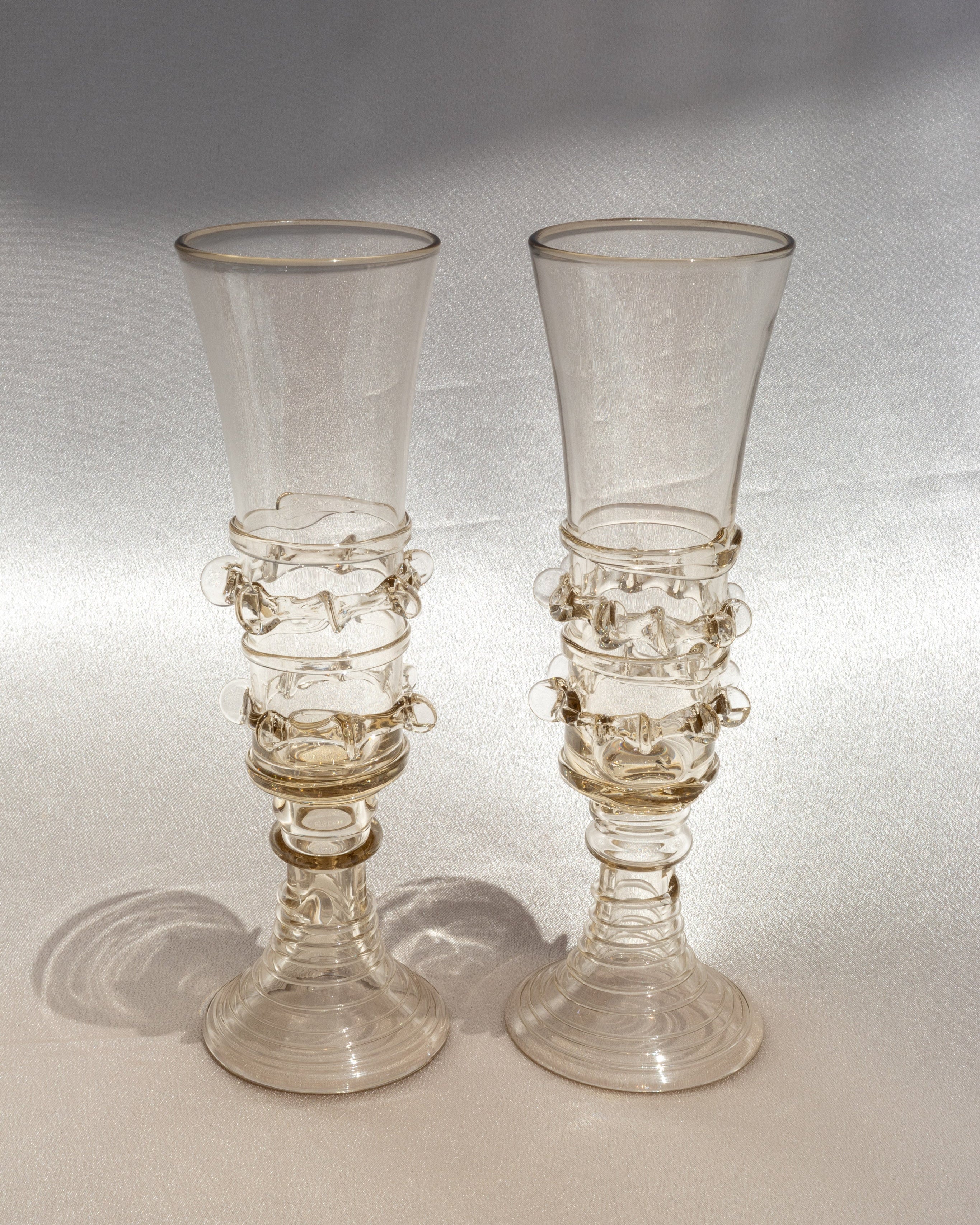 Paire de Flûtes à Champagne Soufflées à la Bouche - Seaweed