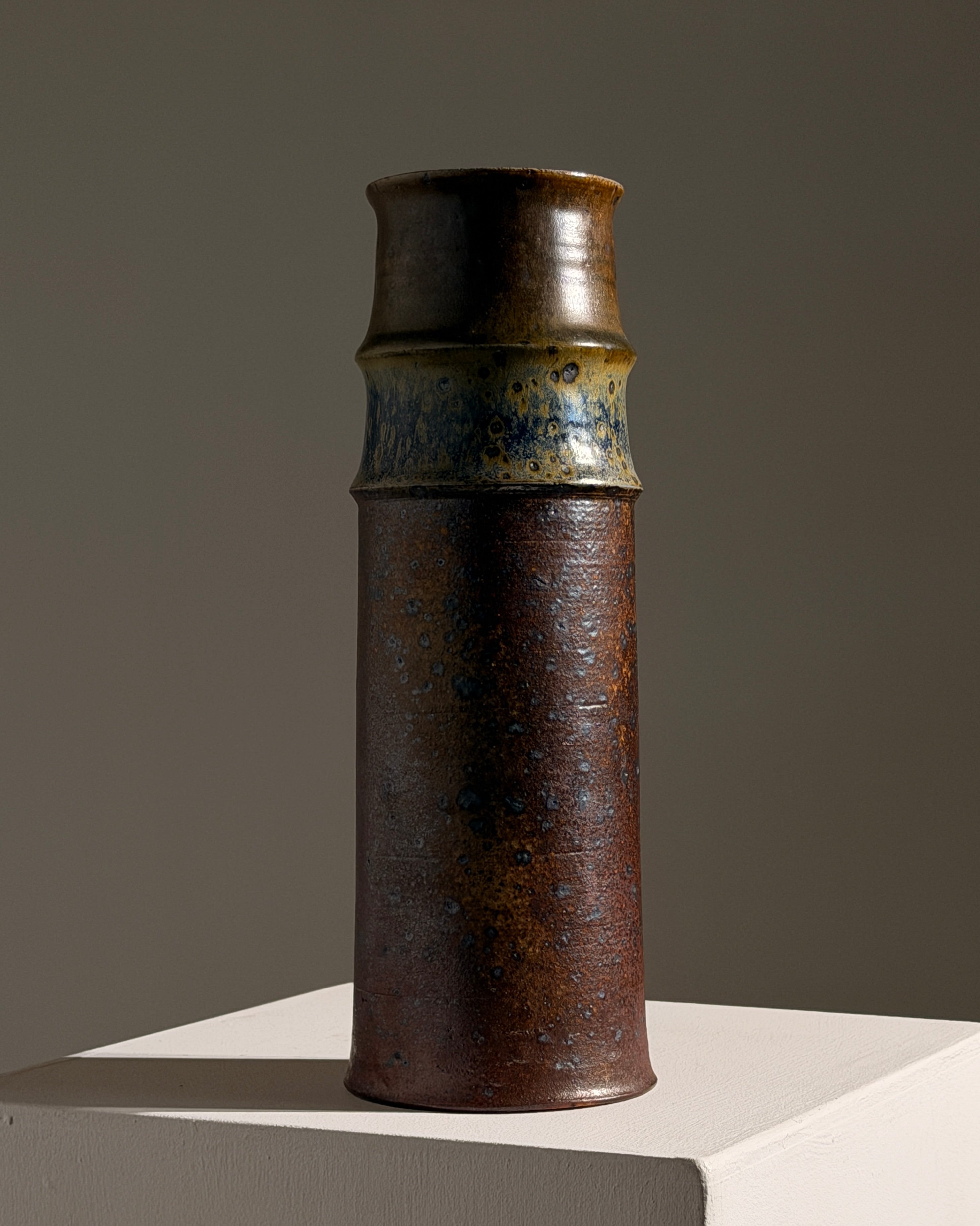 Stoneware cylindrical vase by Jacqueline Paul-Dauphin, La Borne, circa 1970 by Figuresdesign | The Oblist