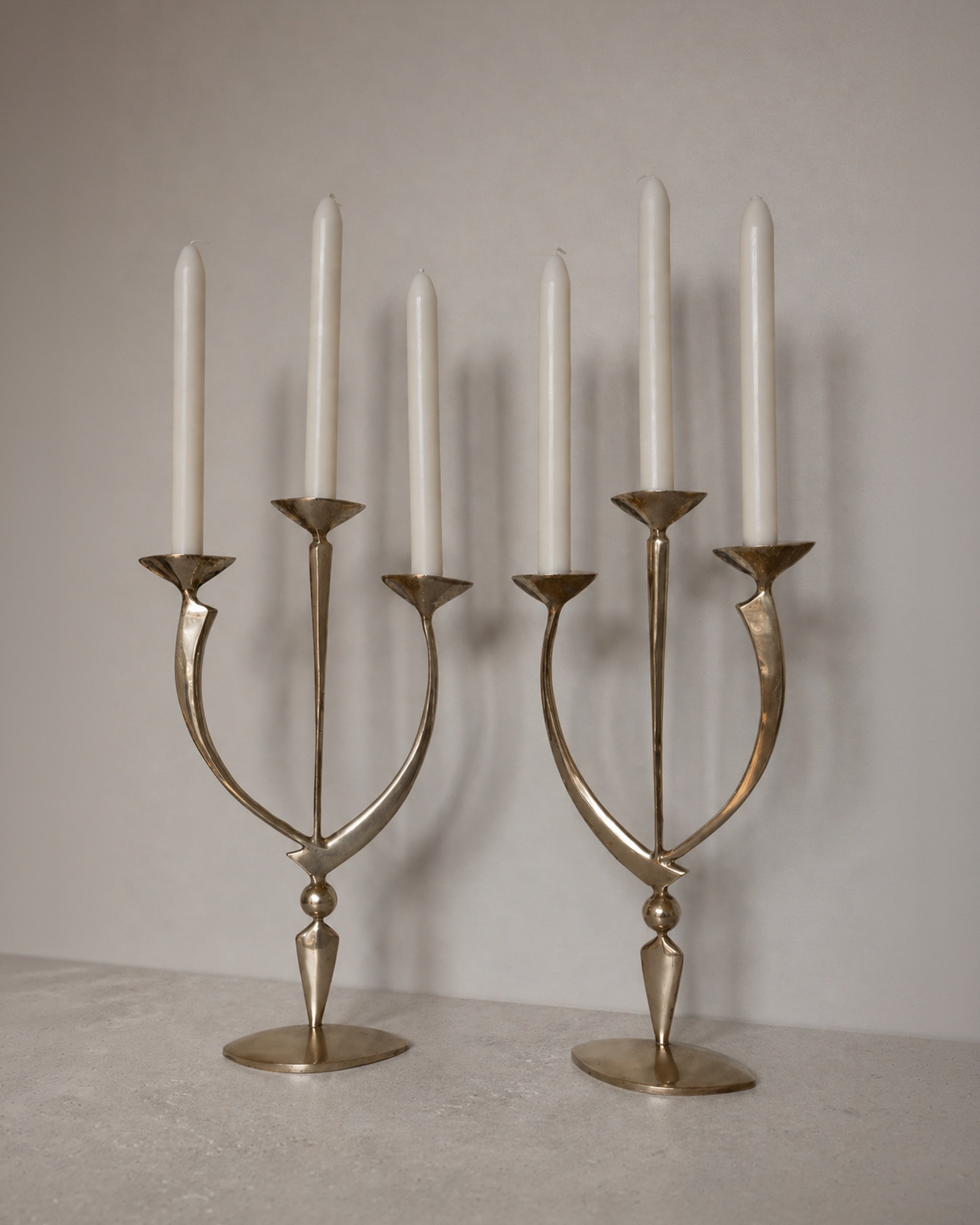Pair of Mid-Century Solid Brass Sculptural Candleholders - Germany, c.1950s by Trove Paris | The Oblist