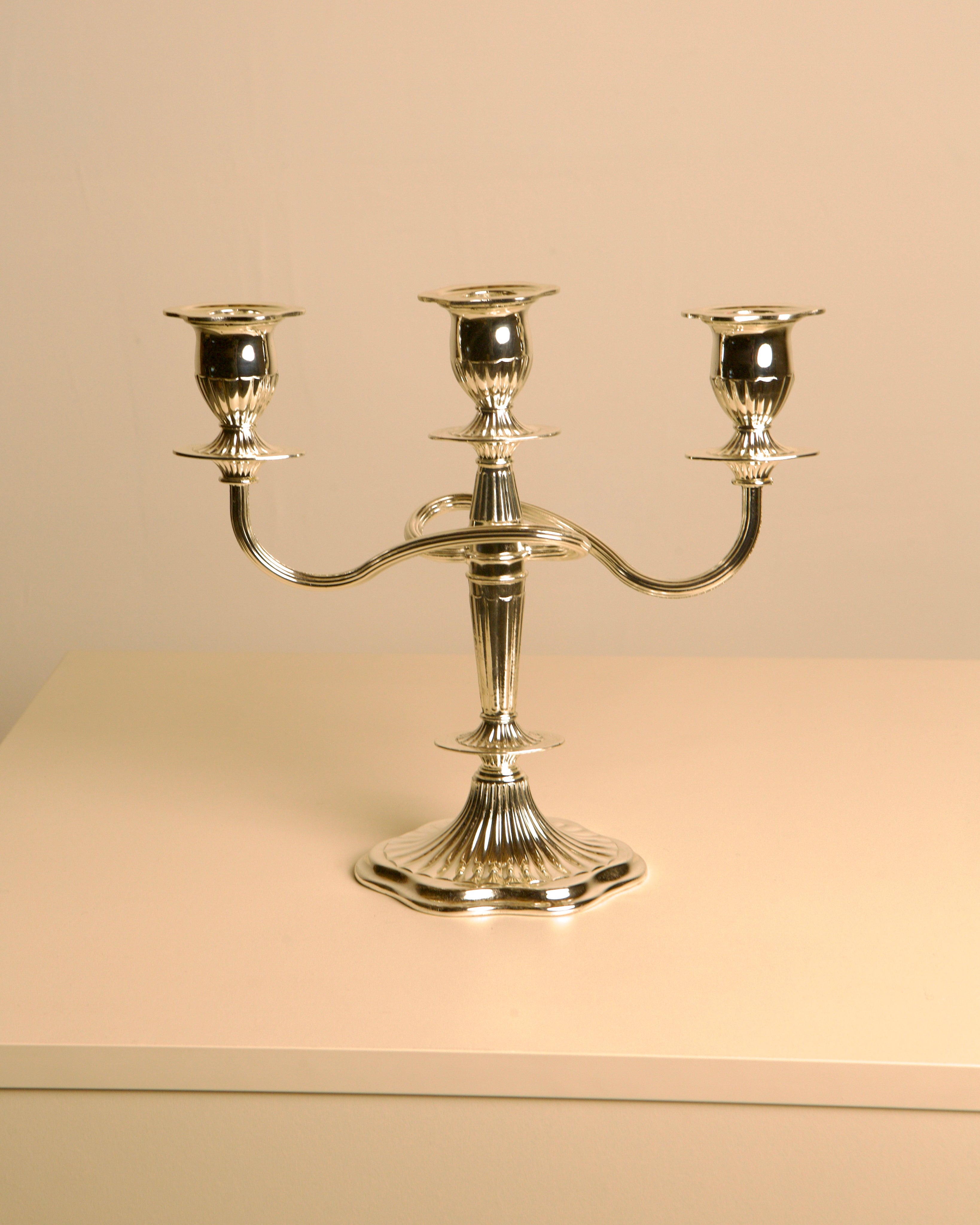 Vintage Italian brass three-arm candelabra with fluted base, 1980s