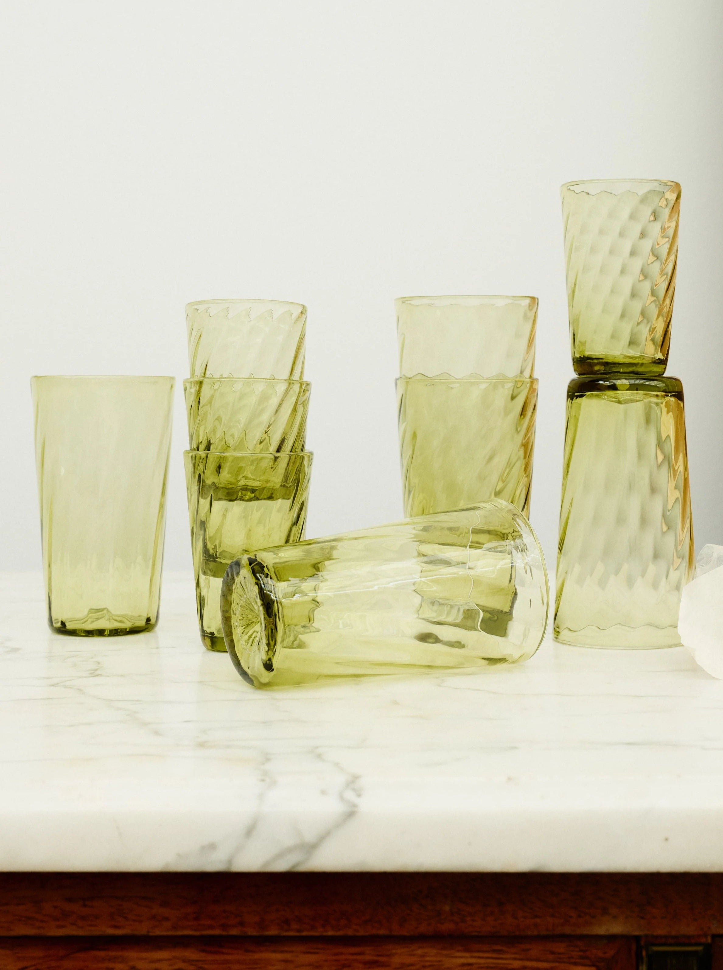 Karl Glass Small - Set of Four by Akua Objects | The Oblist — handcrafted green glass drinkware