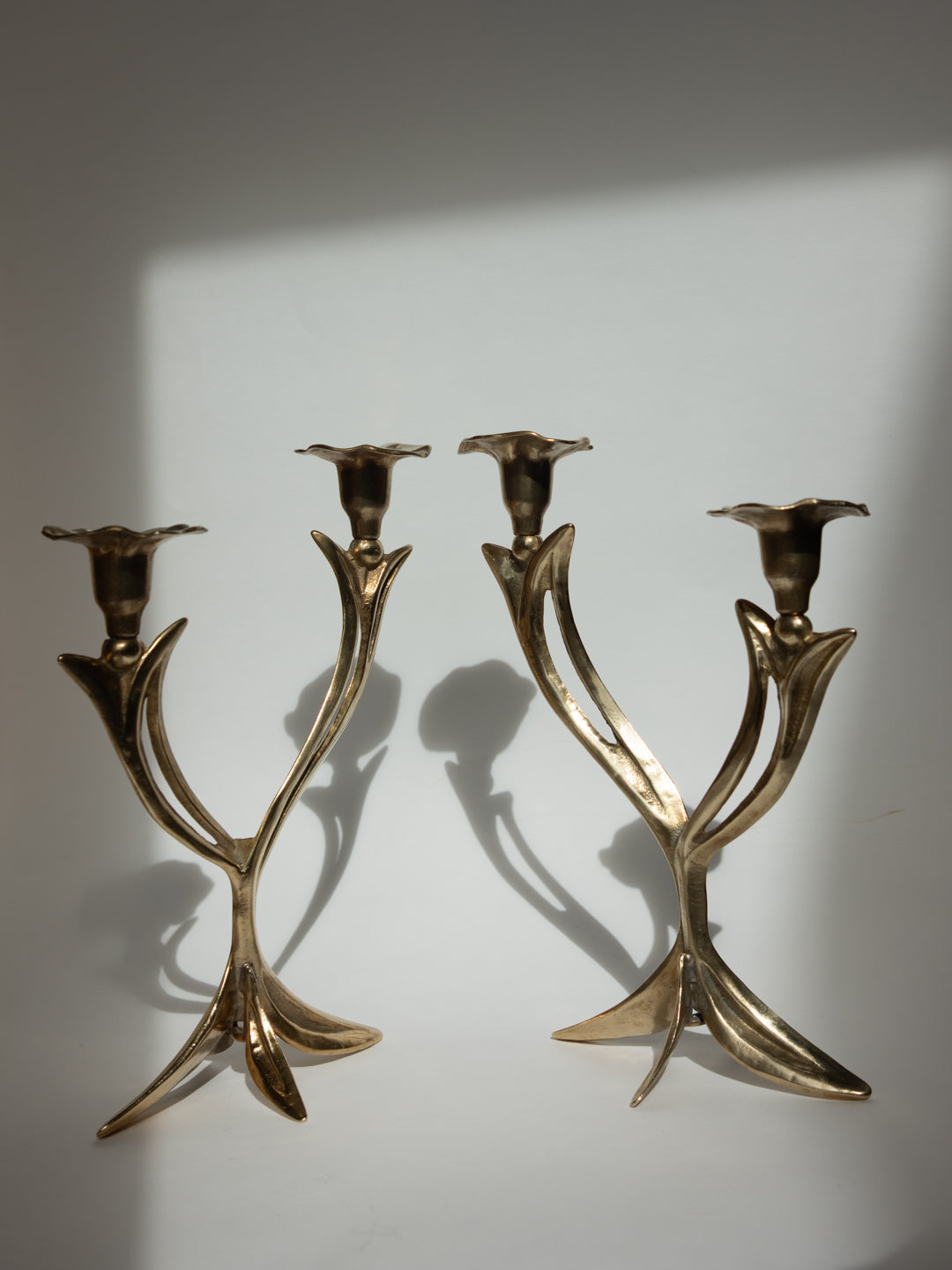 Pair of Sculptural Solid Brass Candlesticks by Trove Paris | The Oblist — solid brass, floral form