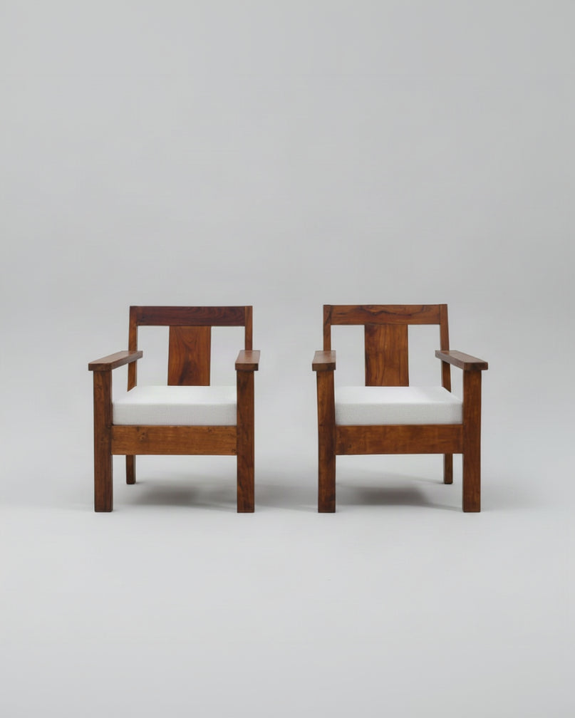 Pair of French Modernist Teak Armchairs, 1960s — detail view