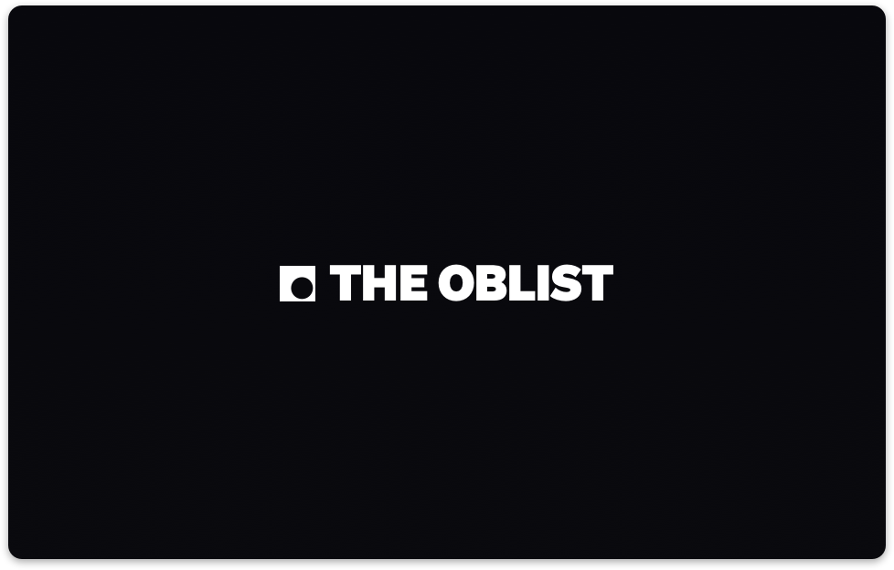 A black background showcases "The Oblist" in bold white text centered, preceded by a small black circle inside a white square, offering The Oblist Gift Card as a convenient present for a hassle-free experience.