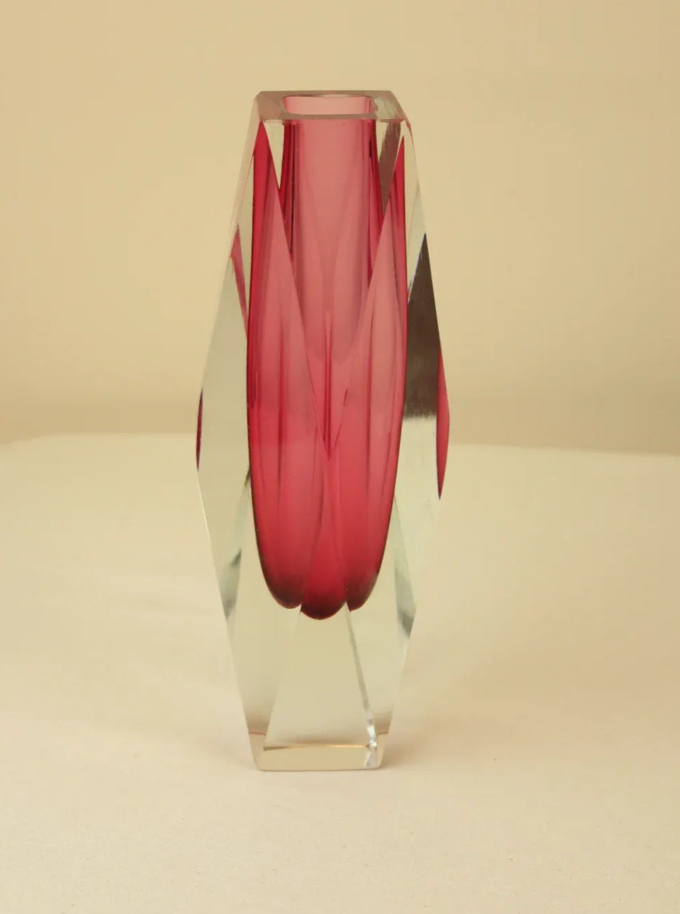 Hand-blown Murano glass vase by renowned artist Alessandro Mandruzzato, featuring intricate blue and green swirls and a unique, asymmetrical shape