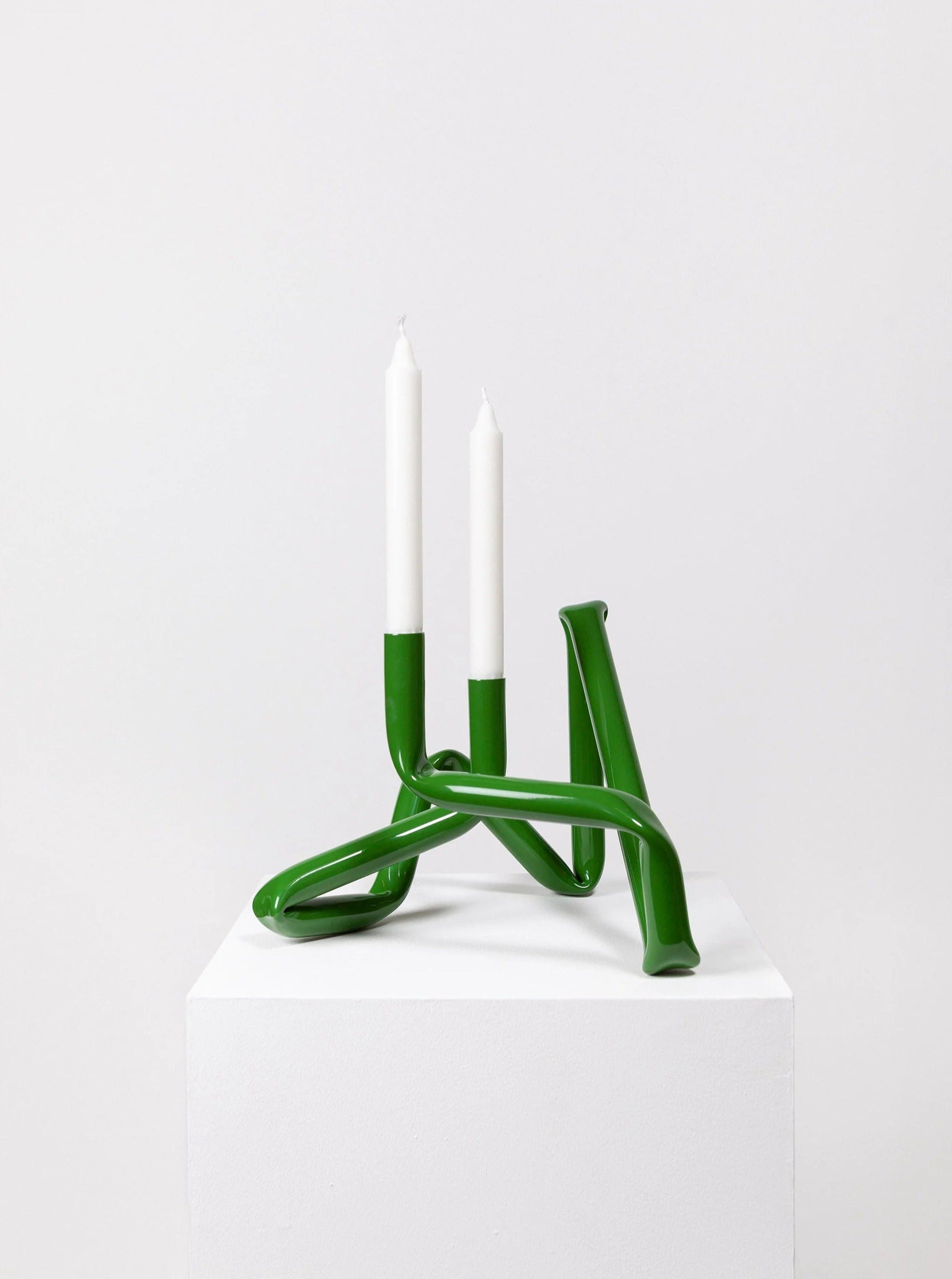 Bucatini Candle Holder in vibrant grass green, perfect for adding a pop of color to any space
