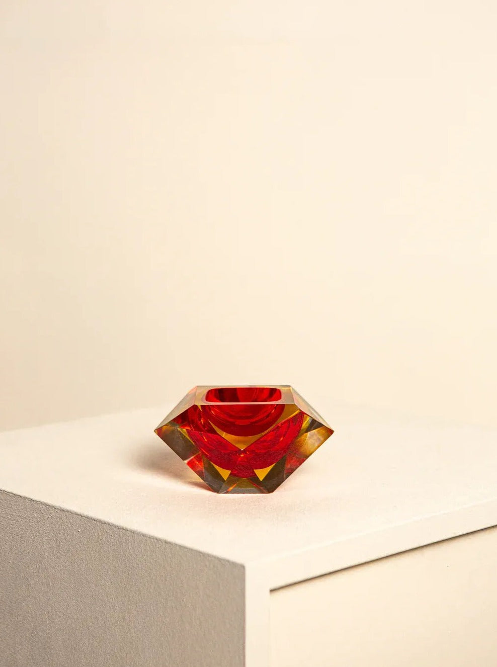 Alt text: Beautiful handmade red Murano glass vide-poches designed by Flavio Poli for Seguso, perfect for adding a touch of elegance to any space