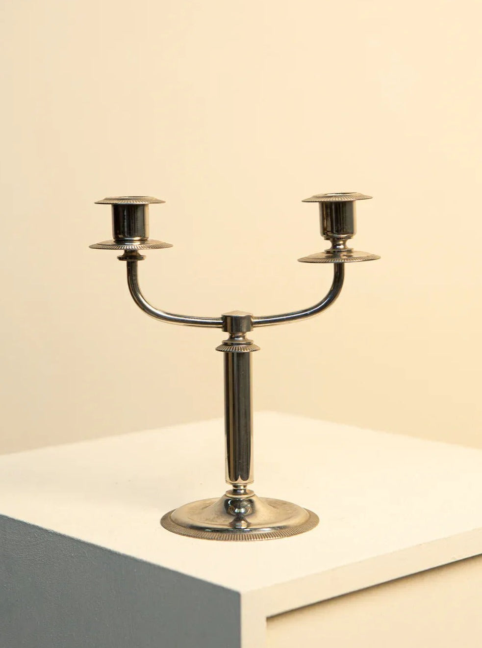 Italian Duo Silver-Plated Candleholder 60's with intricate floral engravings