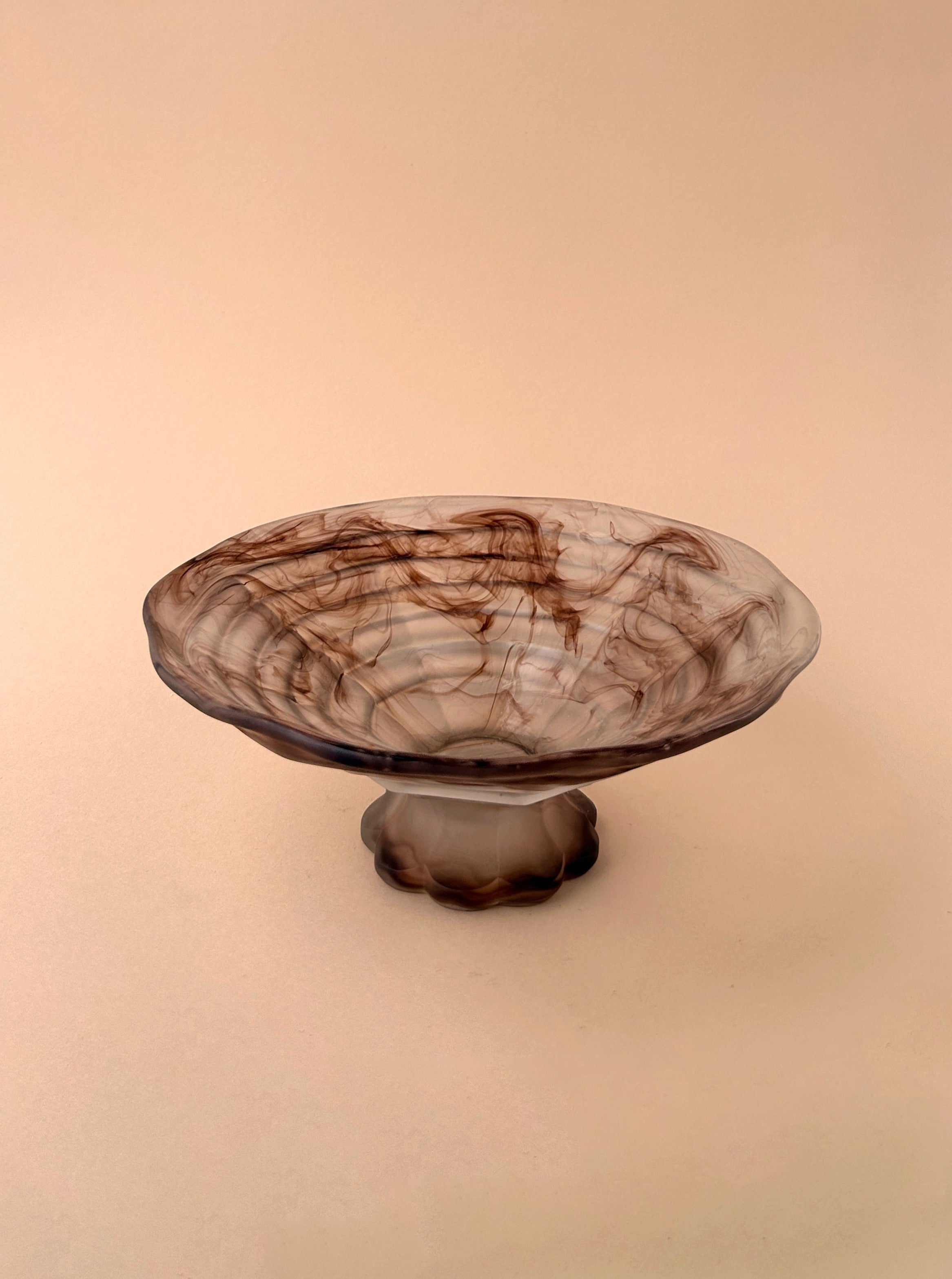 German Art Deco Cloud Glass Foot Bowl in blue and green hues