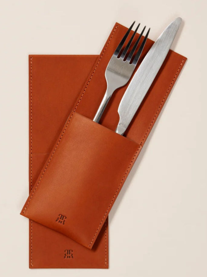 Luxurious and durable leather cutlery holder set for four place settings
