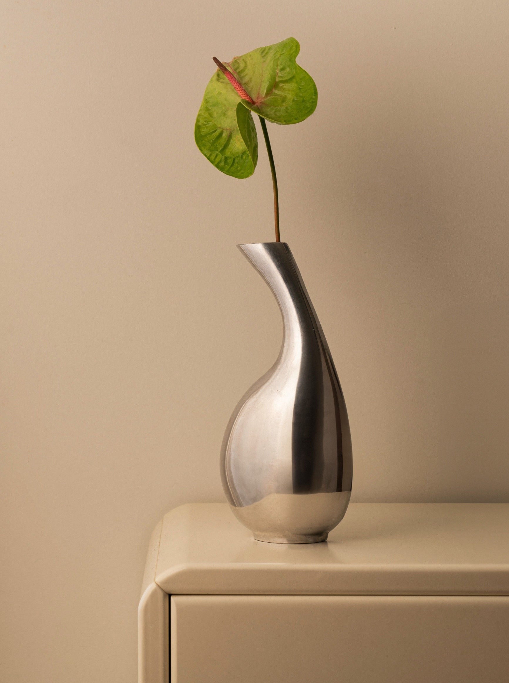 A clear glass bulb vase with a narrow neck for single stem flowers