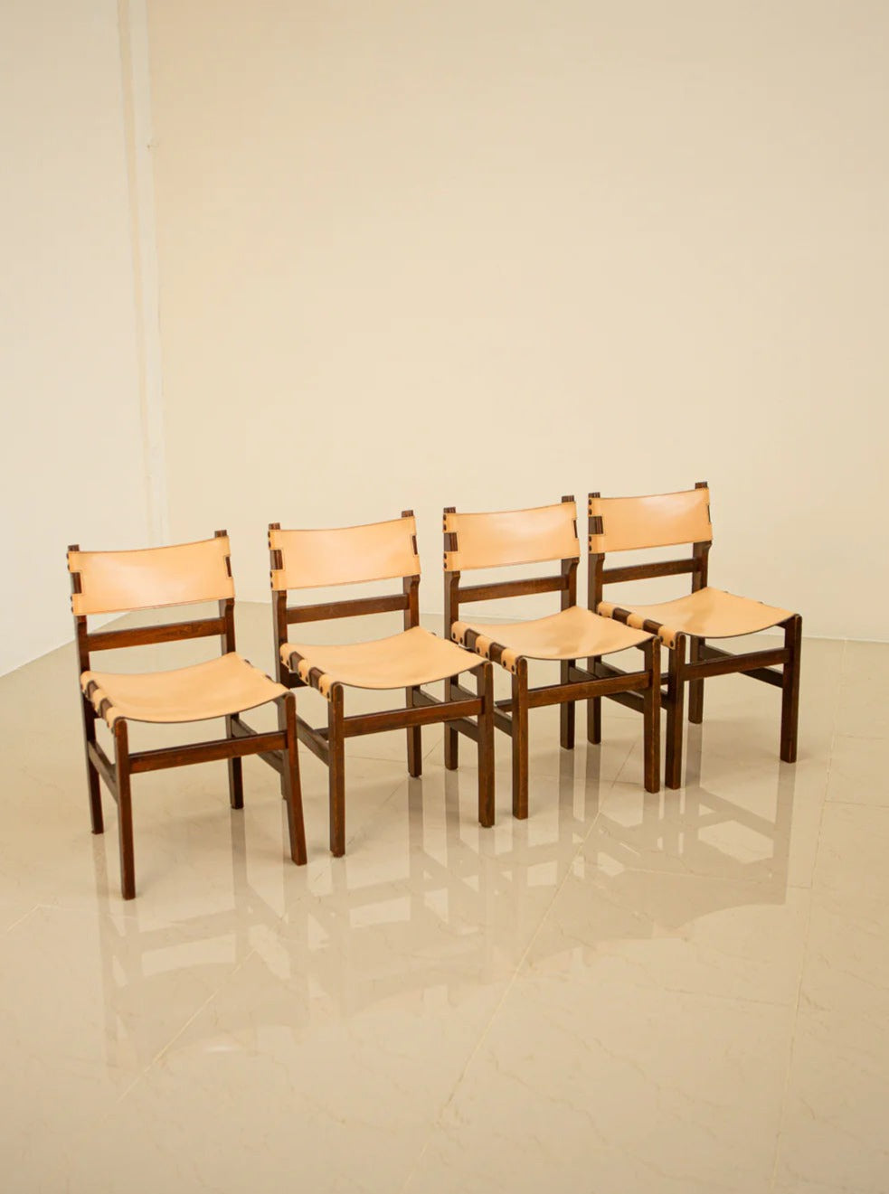 Set of 4 wooden chairs for Maison Regain 70's with stylish retro design