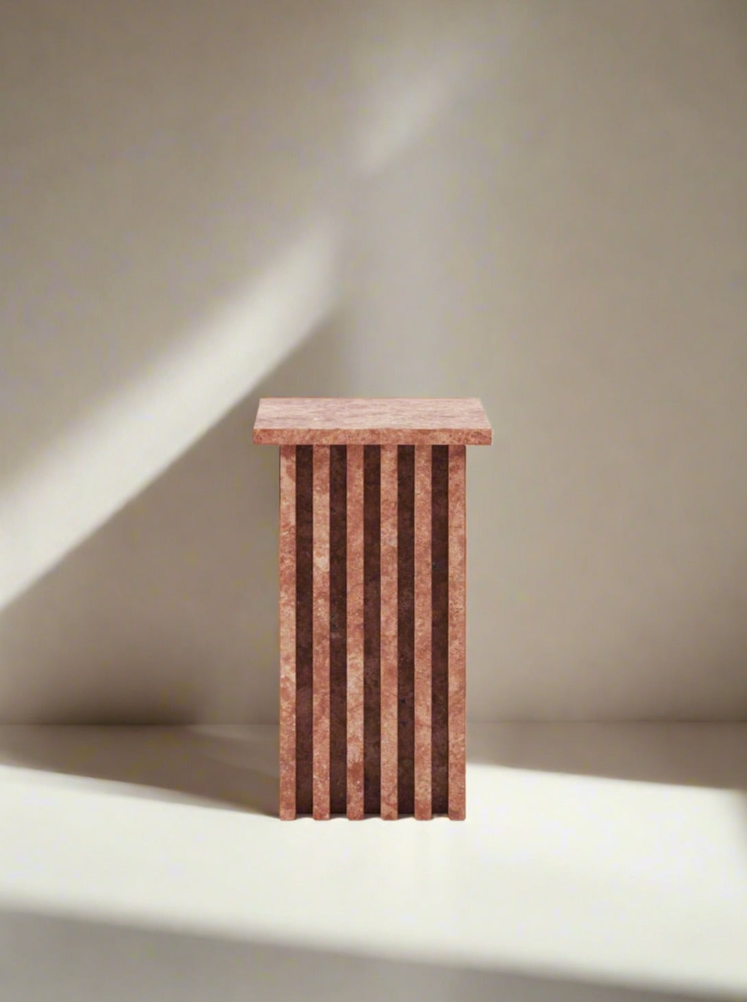 Modern Vondel Side Table in Red Travertine with sleek design and polished finish