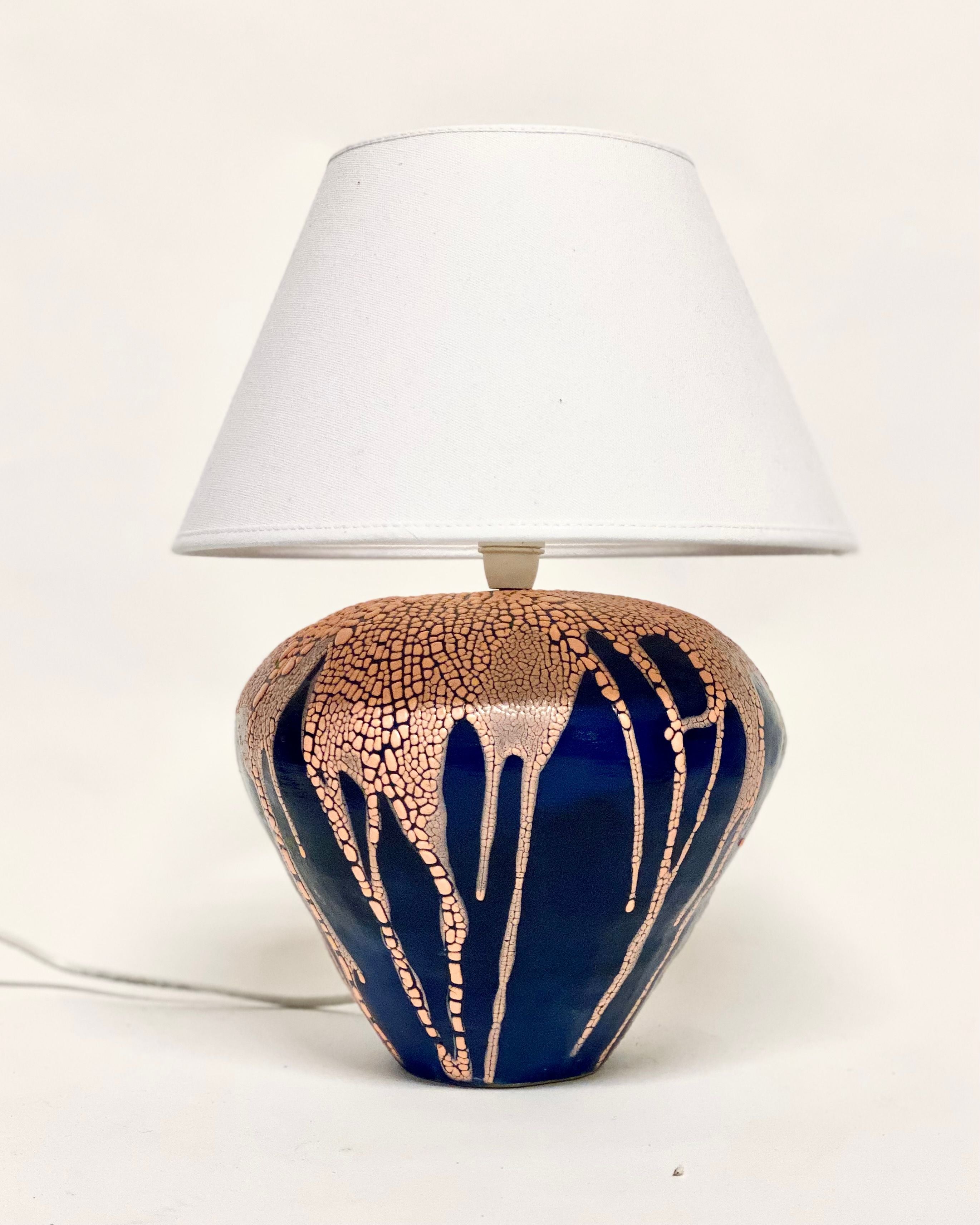 Beautiful blue table lamp with sleek, modern design and soft lighting