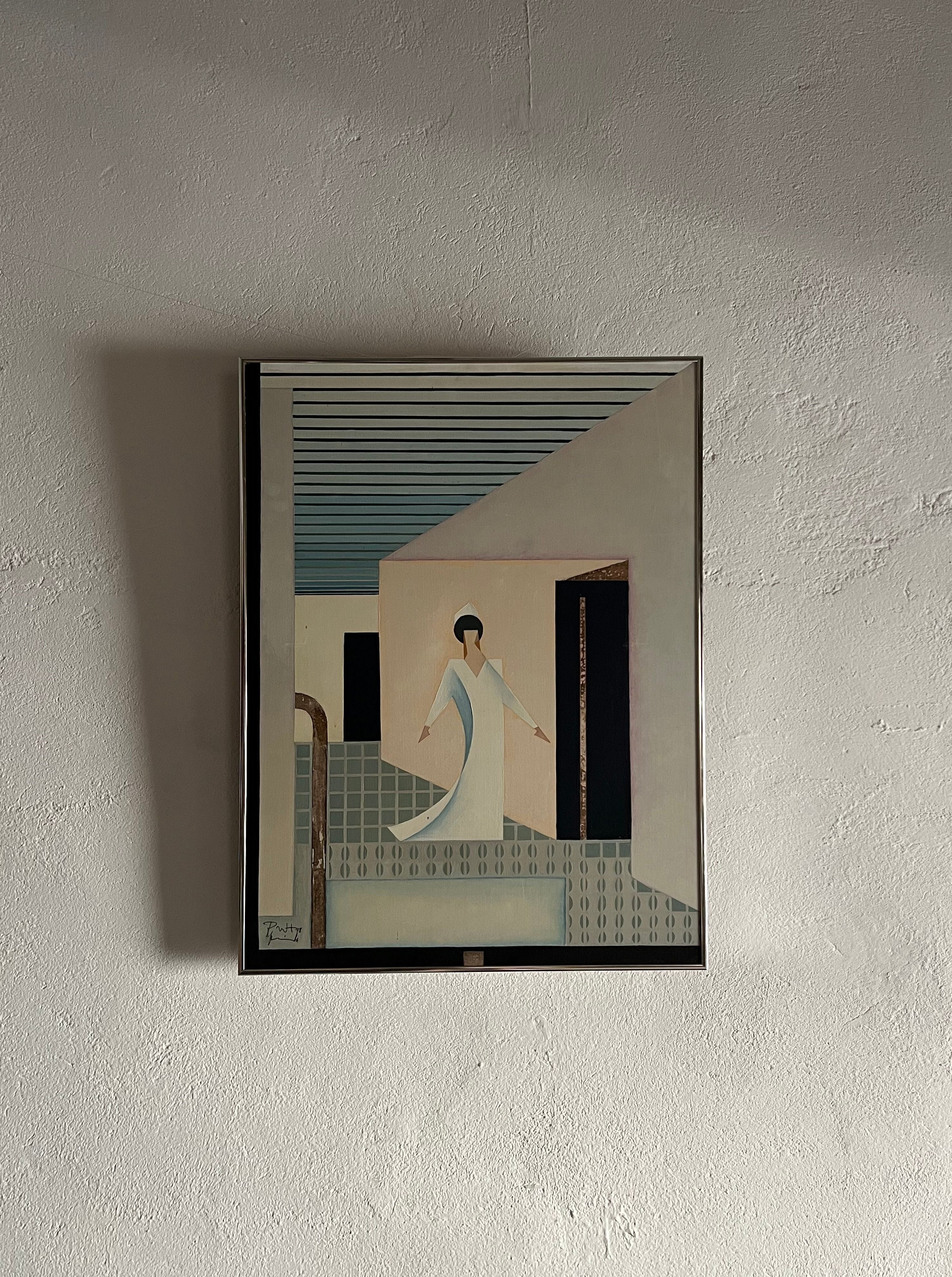 Vintage oil painting with a 1979 date on cardboard