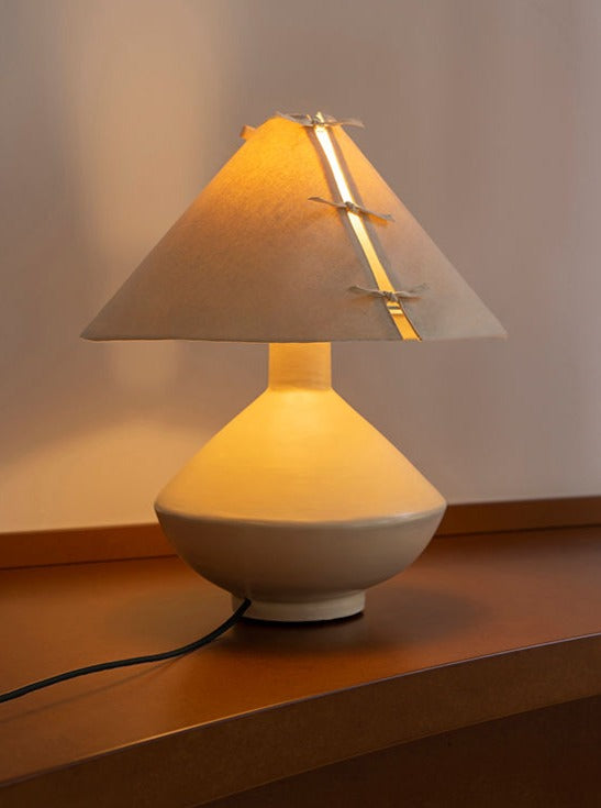 Bone Ceramic Large Lamp with intricate floral patterns and gold accents