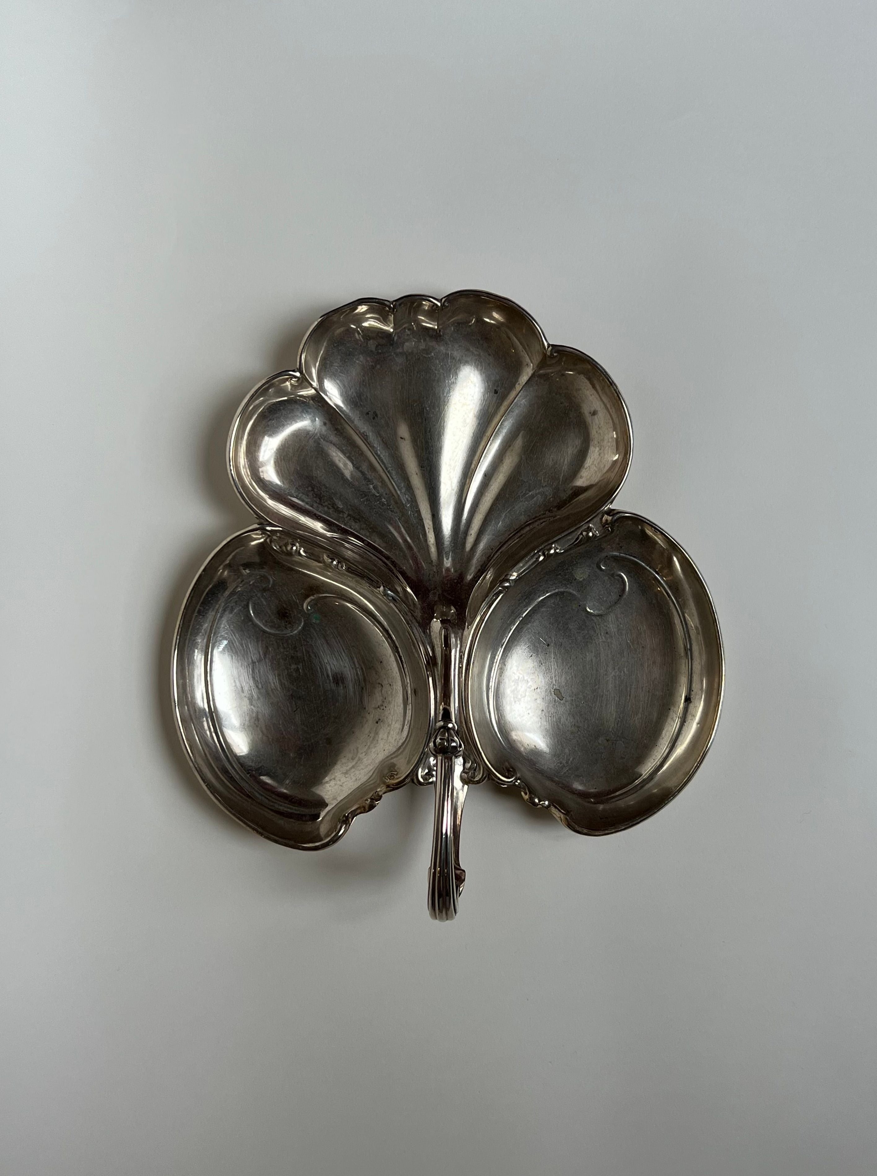 Club Shaped Ornate Decorative Dish with Intricate Floral and Geometric Designs