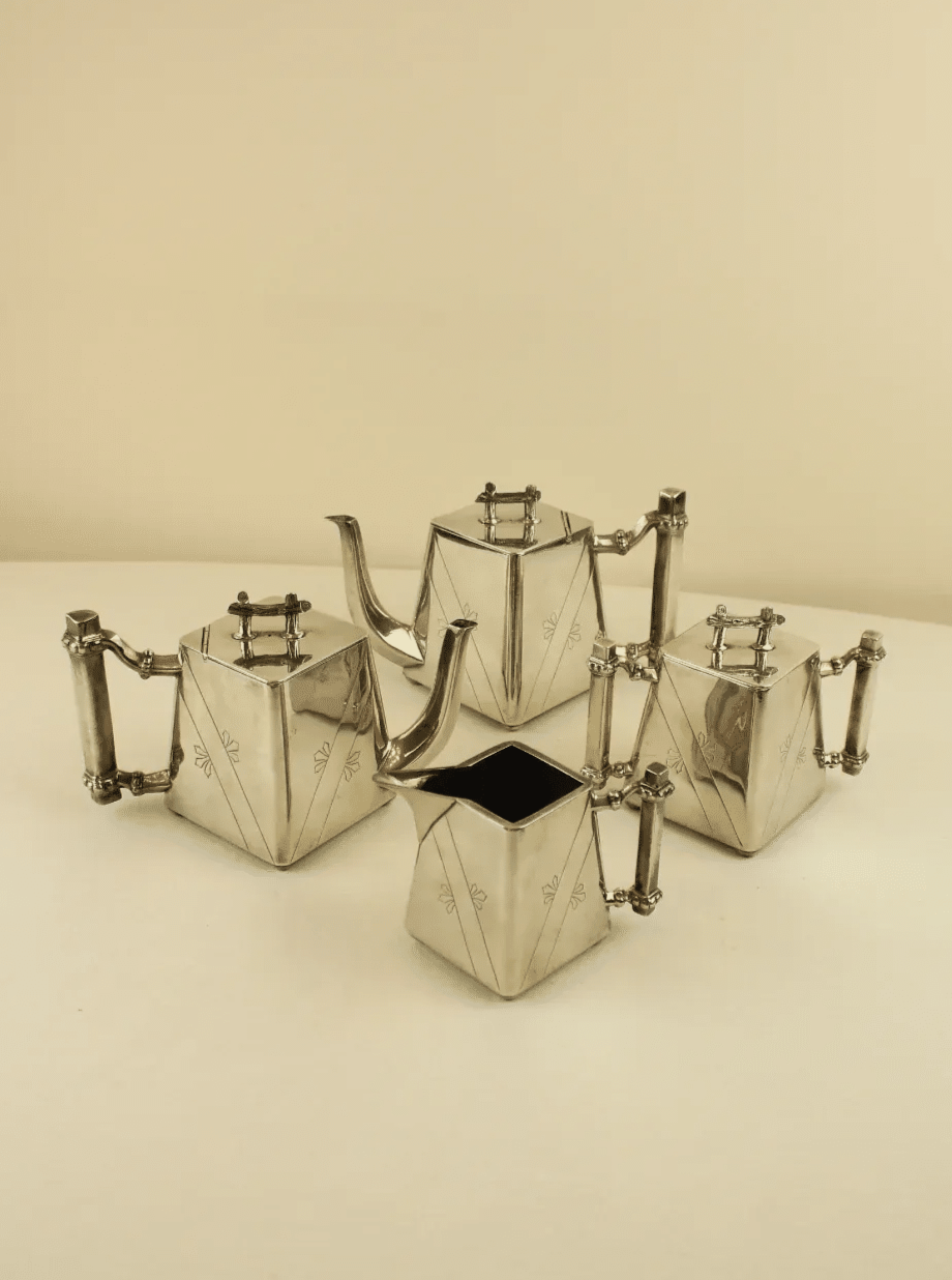 Beautiful Art Deco Coffee Set with Geometric Patterns and Gold Accents
