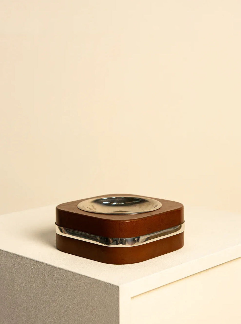 Italian 60's Leather and Metal Bottle Opener in Brown and Silver