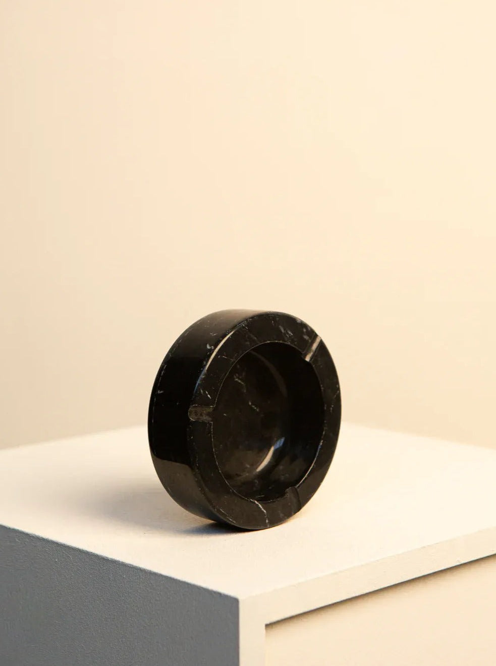 Italian Black Marble Ashtray with intricate veining and polished finish