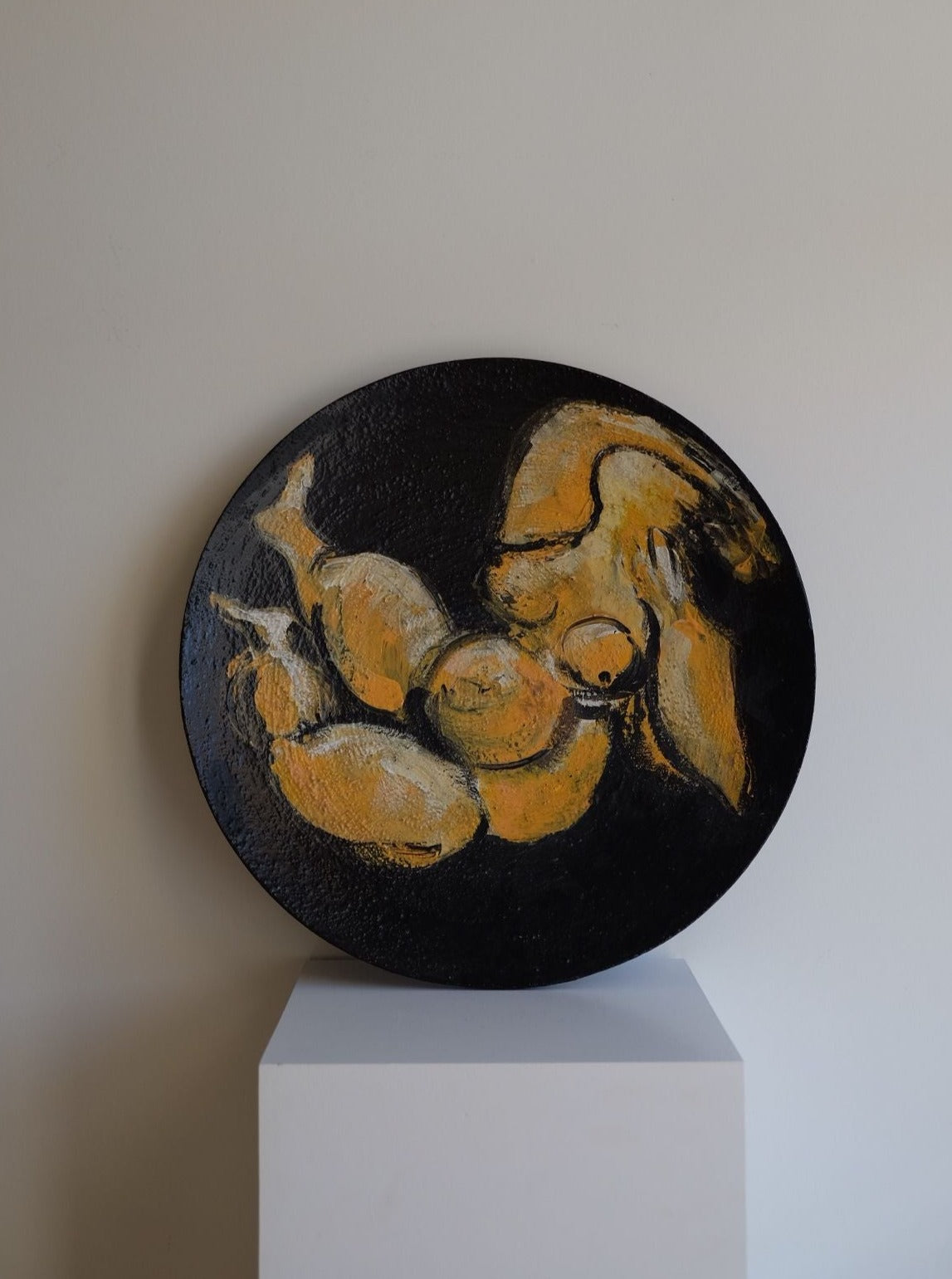 Vintage hand painted fruit plate with vibrant colors and intricate details