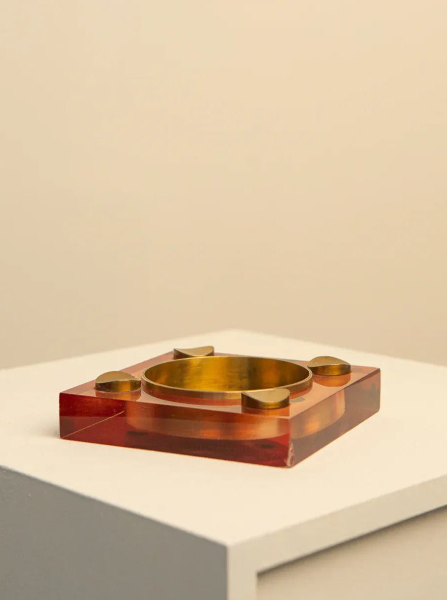 Vintage 1970's Adeglas Torino Smoked Plexiglas Ashtray with Retro Design