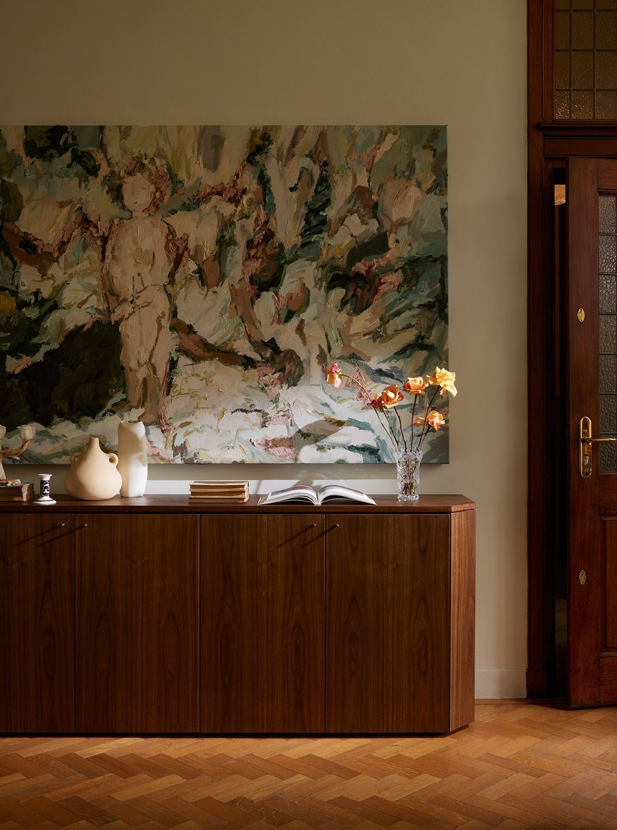 Winston Server in Walnut with spacious drawers and elegant brass hardware
