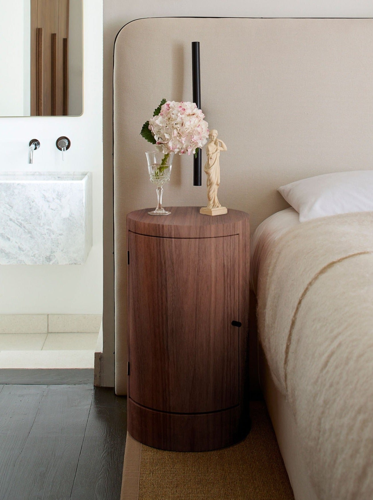 Pair of Constant Nightstand in Oiled Walnut with spacious drawers and elegant brass hardware