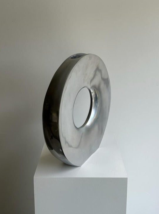 Handcrafted ceramic round vase XL in matte white finish with intricate detailing