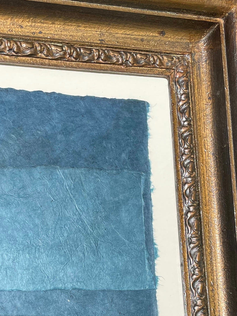 Ornate gilded frame detail of Desde mi ventana mixed media painting