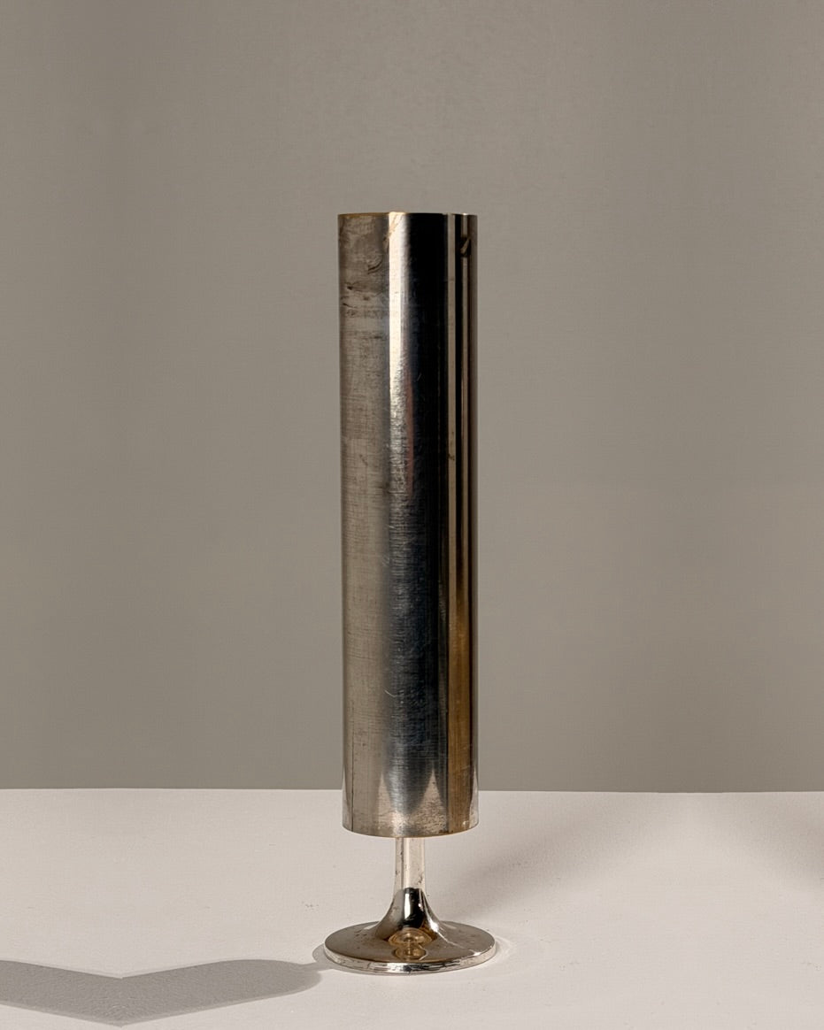 Large Silver-plated Metal Candleholder, France, circa 1970 by Figuresdesign | The Oblist — vintage silver finish