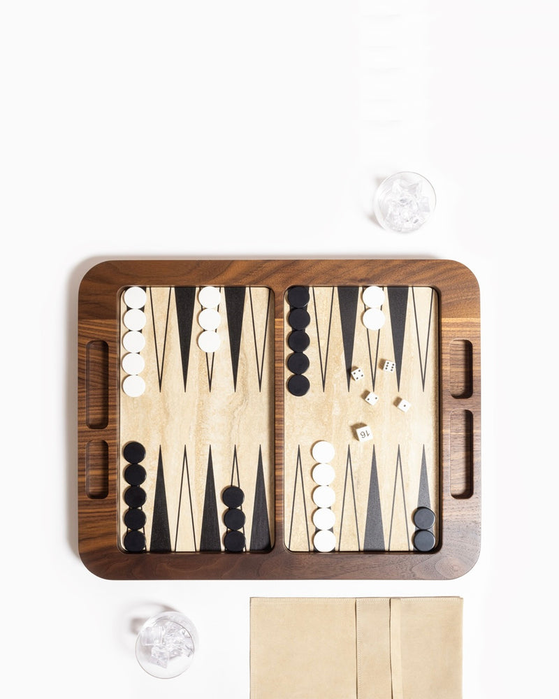 Mocambo luxury wooden backgammon set with black and white pieces