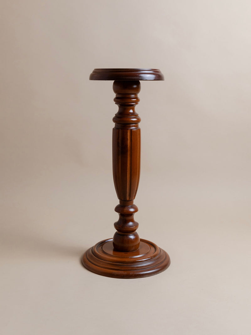 Italian walnut turned column stand with circular base, 1960s