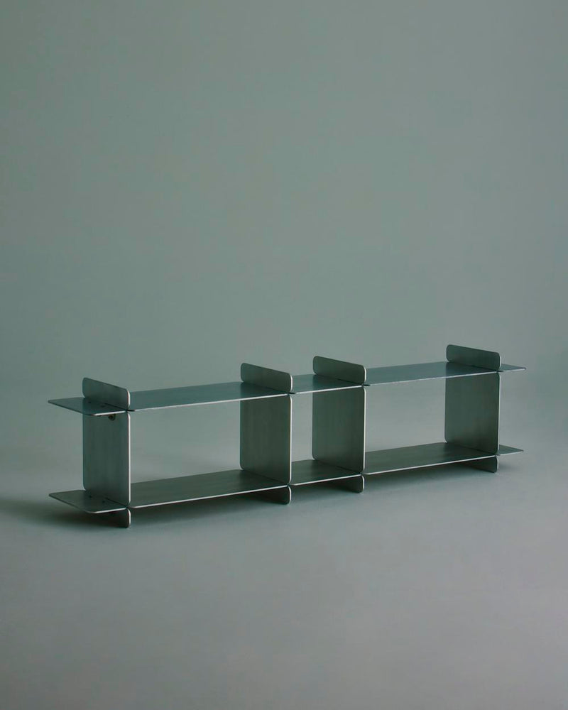 Modern glass console table with curved metal supports by LESORR