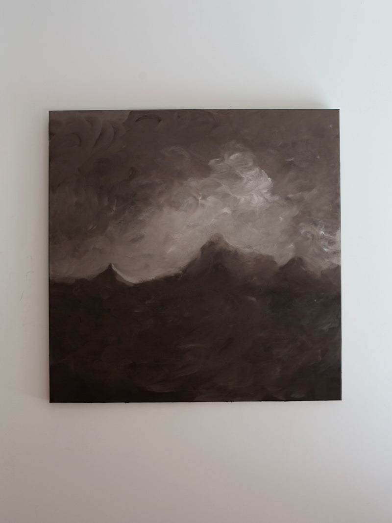 Moody monochrome landscape painting with dramatic cloudy sky by Mattias Storm