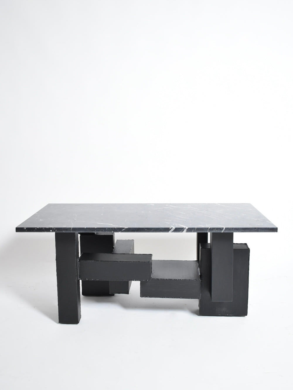 Cubist Iron and Marble Coffee Table, 1980s