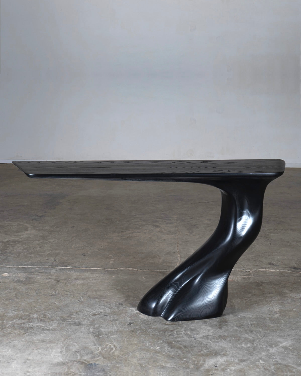 Wood and Walnut Table - Frolic Contemporary — side angle showing black wood base